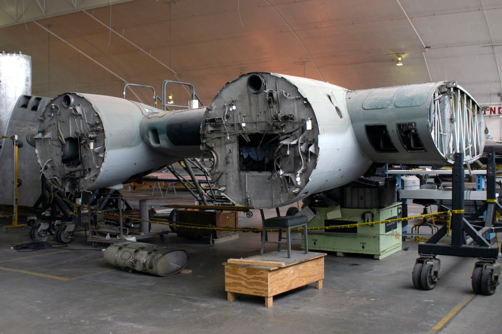DAYTON, Ohio (10/2007) -- The B-17F "Memphis Belle" in restoration at the National Museum of the U.S. Air Force. (U.S. Air Force photo)