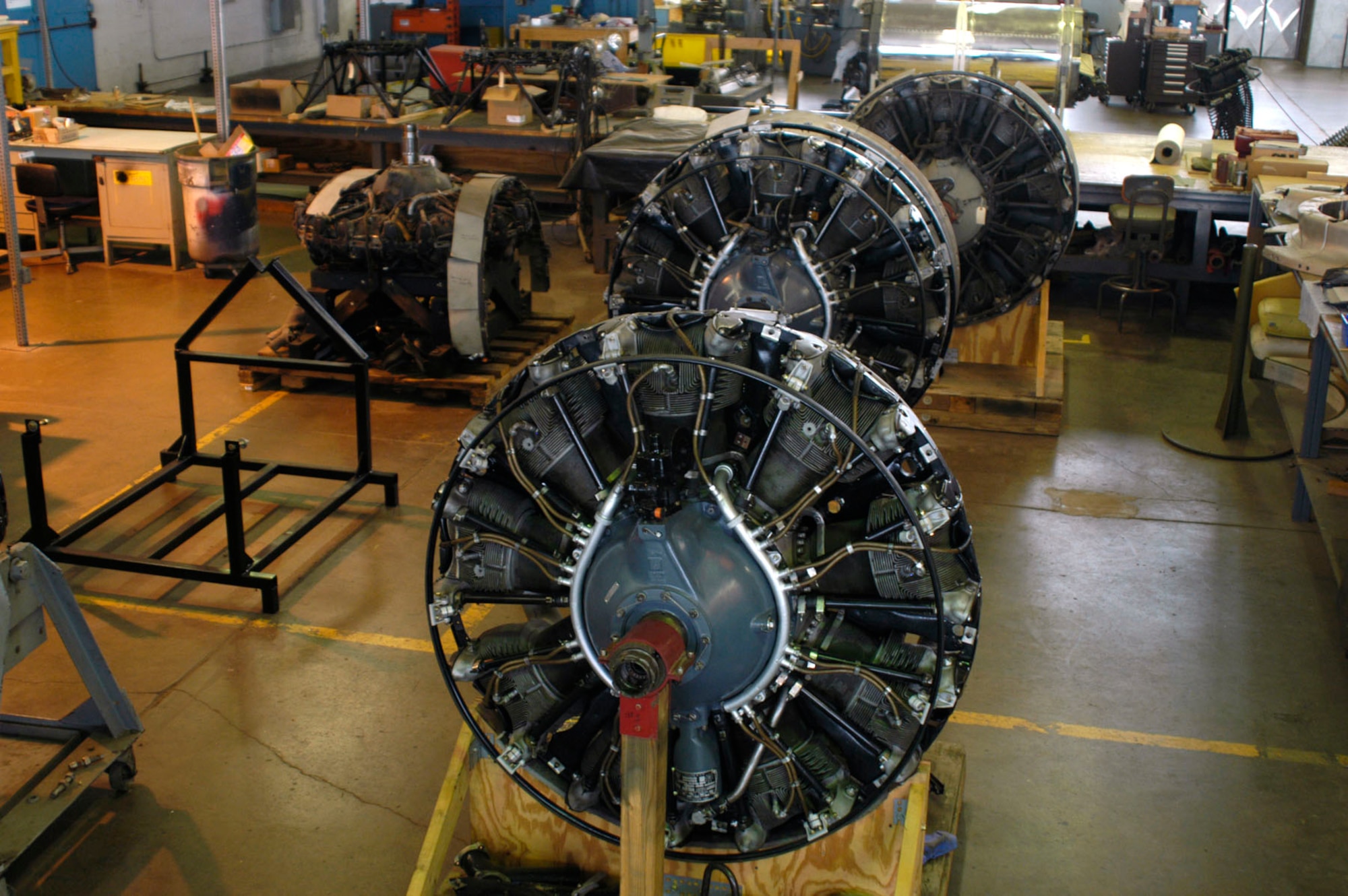 DAYTON, Ohio (10/2007) -- Wright R-1820-97 turbosupercharged radial engines from the B-17F "Memphis Belle." These engines are in the restoration hangar at the National Museum of the U.S. Air Force. (U.S. Air Force photo)