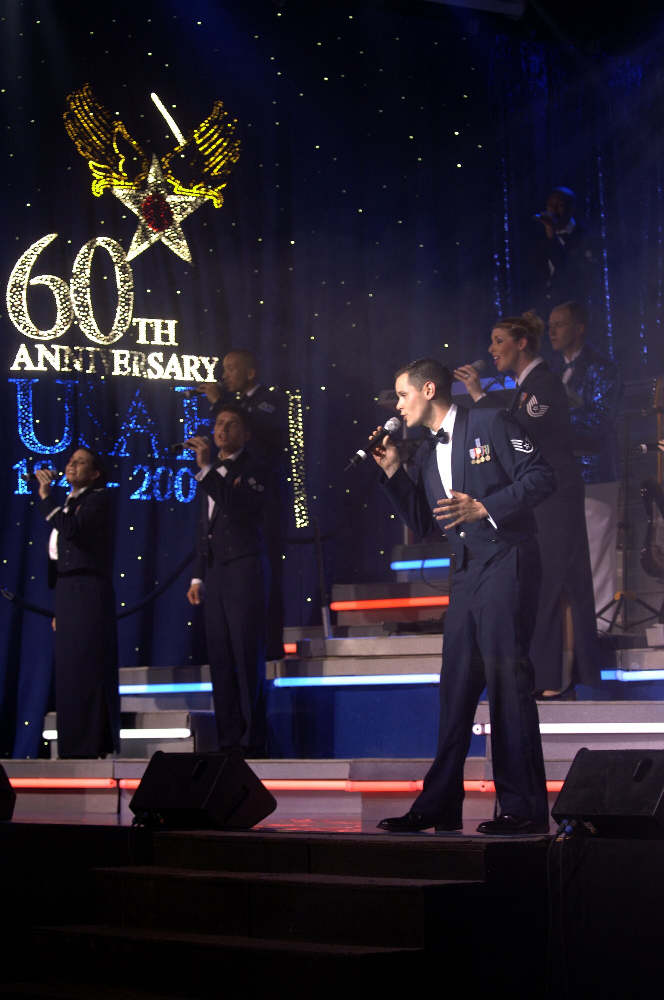 Tops in Blue showcase their musical and dance talents at Hangar 4, Oct. 14 during their 2007 World Tour. Tops in Blue represent the U.S. Air Force as one of the oldest and most traveled entertainment groups of its kind. (U. S. Air Force photo by Airman 1st Class Nathan Lipscomb)