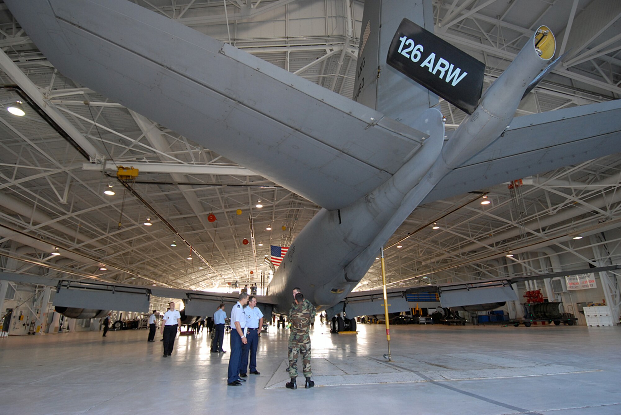 Members of the German Youth Officers visit the 126th Air Refueling Wing and tour KC-135 "Stratotanker" aircraft during their visit to Scott.  (Air Force photo by Marv Lynchard)