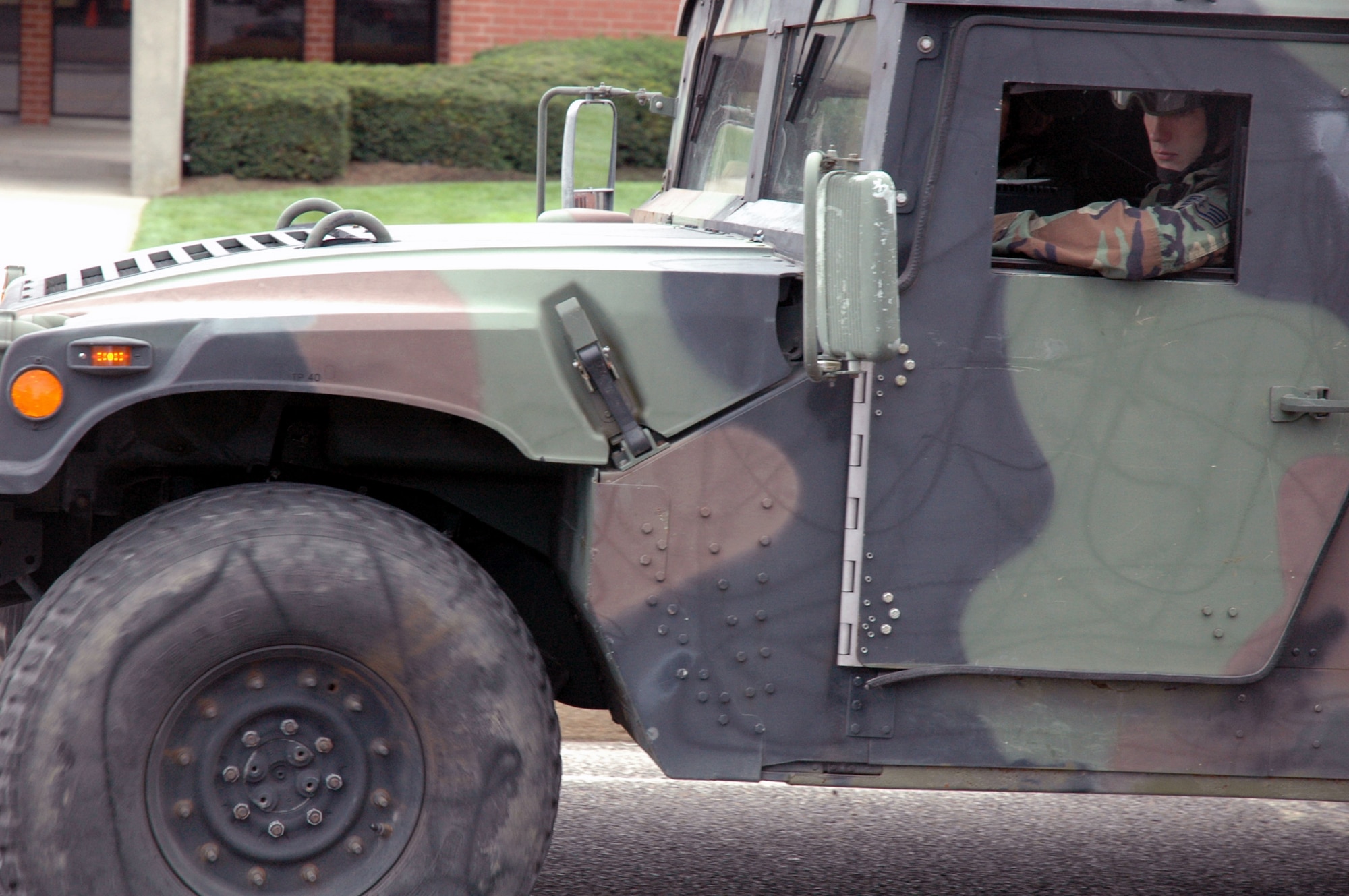 Students in the Air Force Phoenix Warrior Training Course 08-1 drive a HMMWV en route to training in the field during course operations Oct. 16 at Fort Dix, N.J.  Phoenix Warrior is a course which prepares security forces prior to deployment.  The course is taught by the U.S. Air Force Expeditionary Center's 421st Combat Training Squadron.  (U.S. Air Force Photo/Tech. Sgt. Scott T. Sturkol)