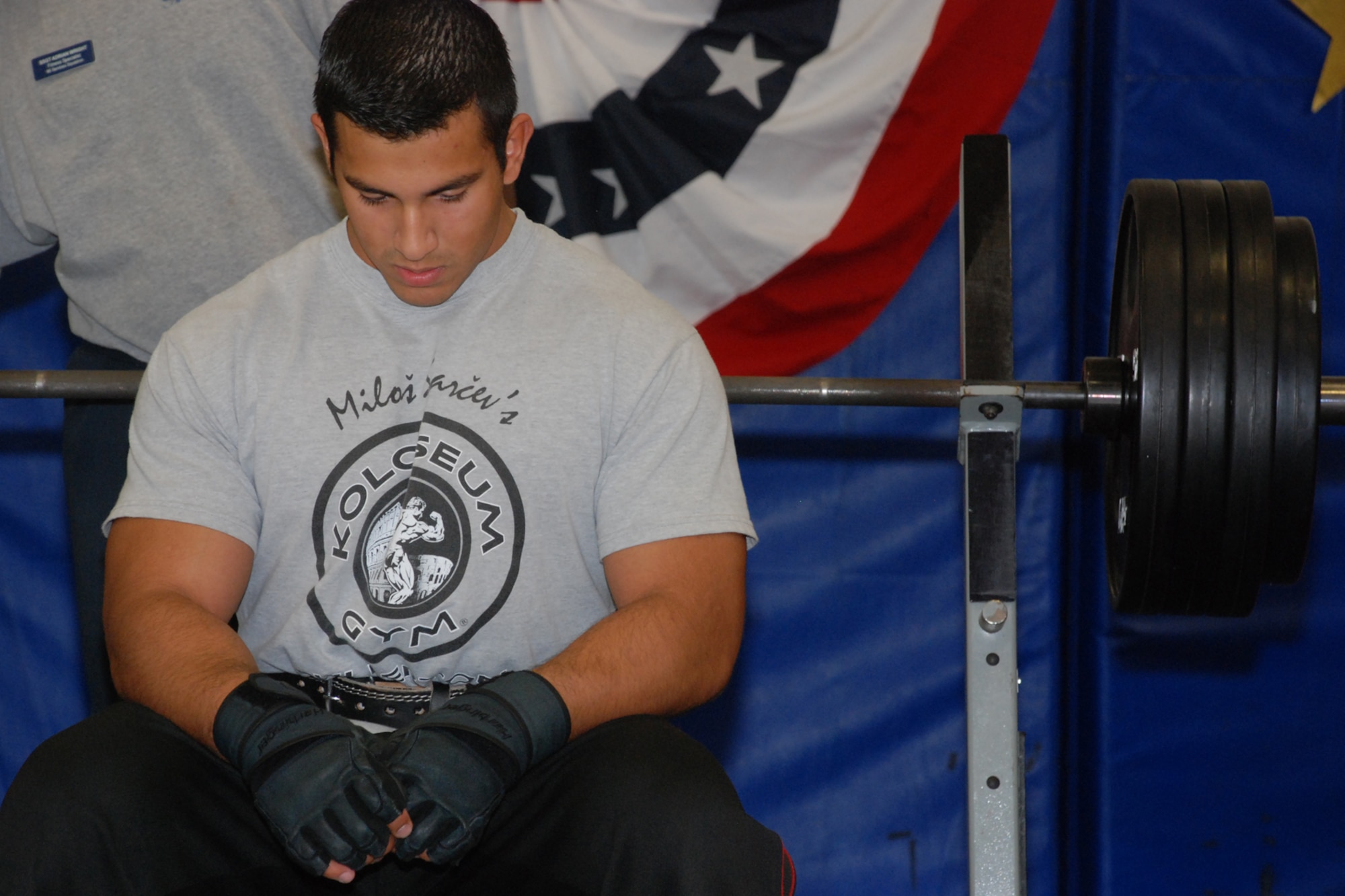 EGLIN AIR FORCE BASE, Fla. -- James Martinez, 33rd Fighter Wing, prepares to make a lift during the 2nd Annual Bench Press Competition at the Eglin Fitness Center Oct. 17. Martinez completed two out of three presses of 335 and 355 pounds to claim second in the 180 to 199 pound weight class. Twenty participants particpated in the competition. (U.S. Air Force photo by Staff Sgt. Mike Meares )