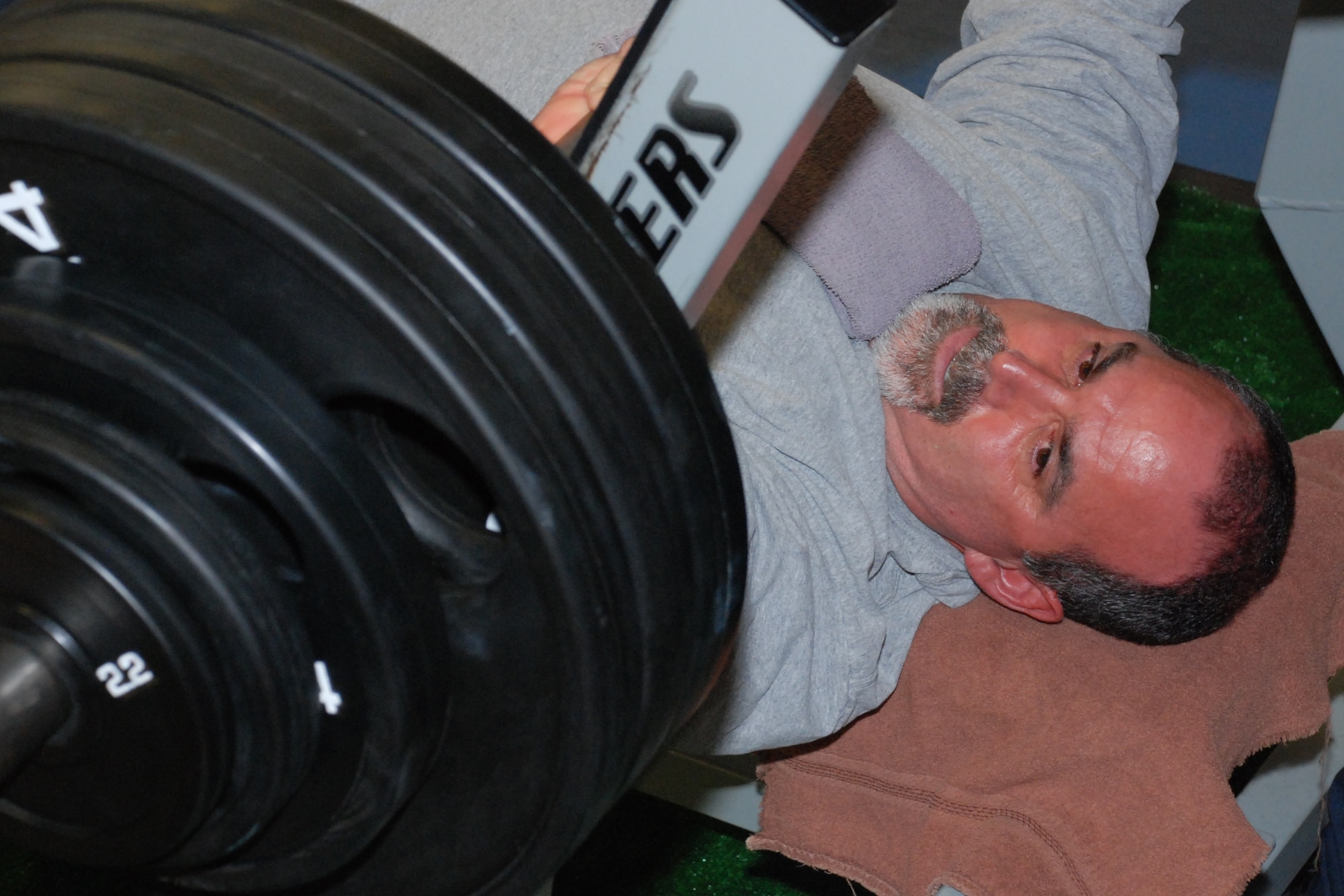 EGLIN AIR FORCE BASE, Fla. -- Rick Roell prepares to make a lift during the 2nd Annual Bench Press Competition at the Eglin Fitness Center Oct. 17. Roell completed two out of three presses of 365 pounds and 395 pounds to win the heavyweight division and claim overall champion for the second year in a row. (U.S. Air Force photo by Staff Sgt. Mike Meares )