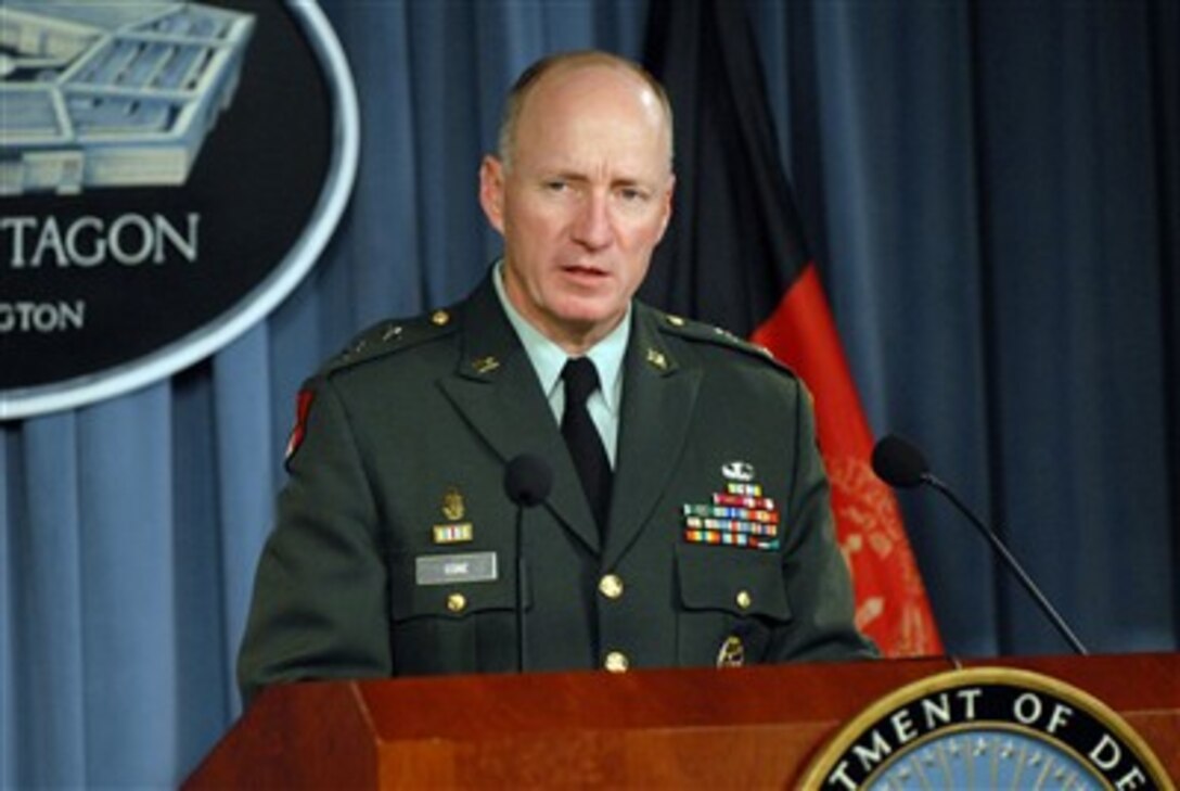 Commanding General of Combined Security Transition Command-Afghanistan Maj. Gen. Robert Cone, U.S. Army, responds to a reporter's question during a briefing in the Pentagon on the ongoing security and training operations in Afghanistan on Oct. 18, 2007.  