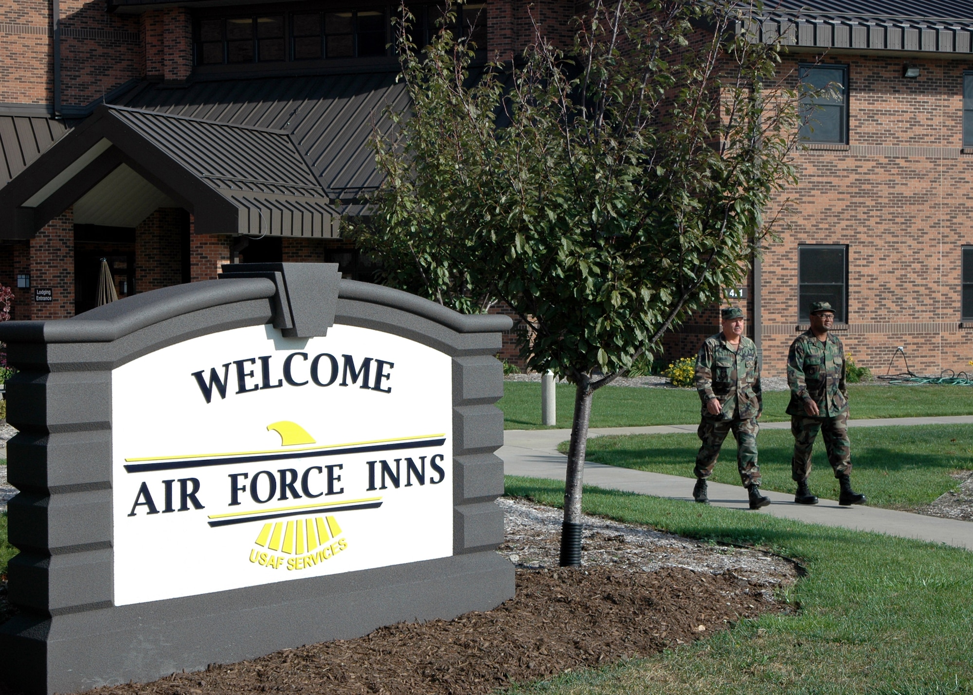 GRISSOM AIR RESERVE BASE, Ind., -- The Grissom Inn has installed a new welcome sign outside of lodging. The sign was installed in October. The only sign visible before the new one was a 12 inch x 12 inch sign hanging outside of lodging. (U.S. Air Force photo/ Senior Airman Carl Berry)