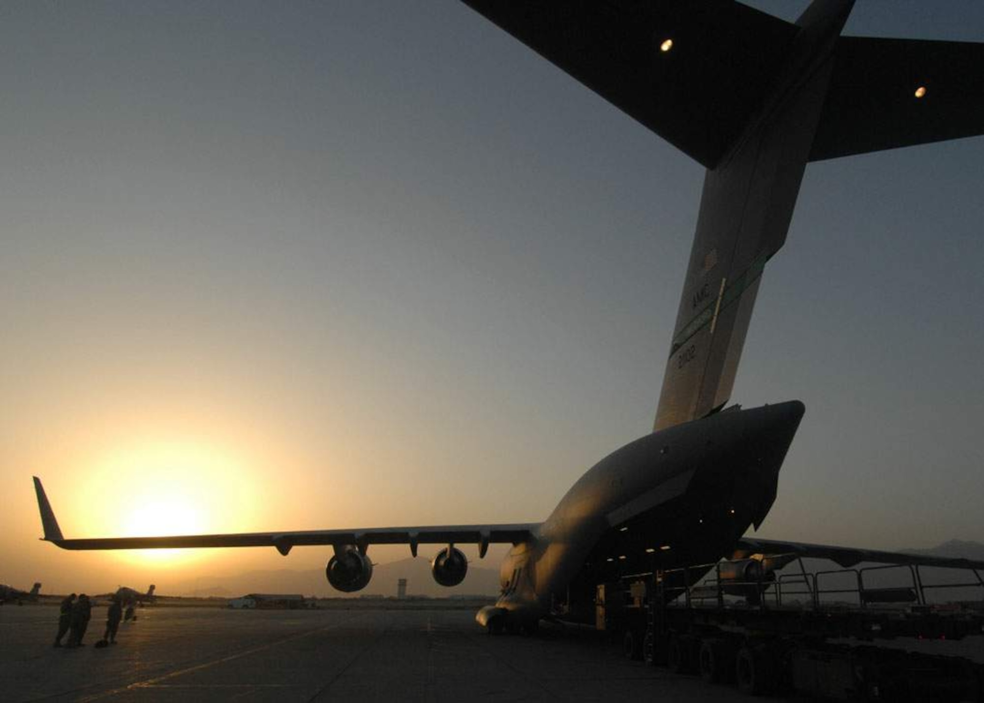 A C-17 Globemaster III is loaded for an airdrop at Bagram Air Base, Afghanistan. C-17s play a key role in the delivery of winter supplies to forward-operating bases that road conditions and security prevent convoys from reaching safely. (U.S. Air Force photo/Staff Sgt. Joshua T. Jasper)
