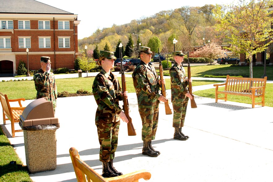 Airmen from the United States Air Force Honor Guard at Bolling Air Force Base, D.C., practice the newly implemented 7-person retiree funeral sequence.  The new sequence was implemented due to manpower shortages and a larger number of retiree funerals than ever before in Air Force history.  (U.S. Air Force photo/Senior Airman David Merrick)
