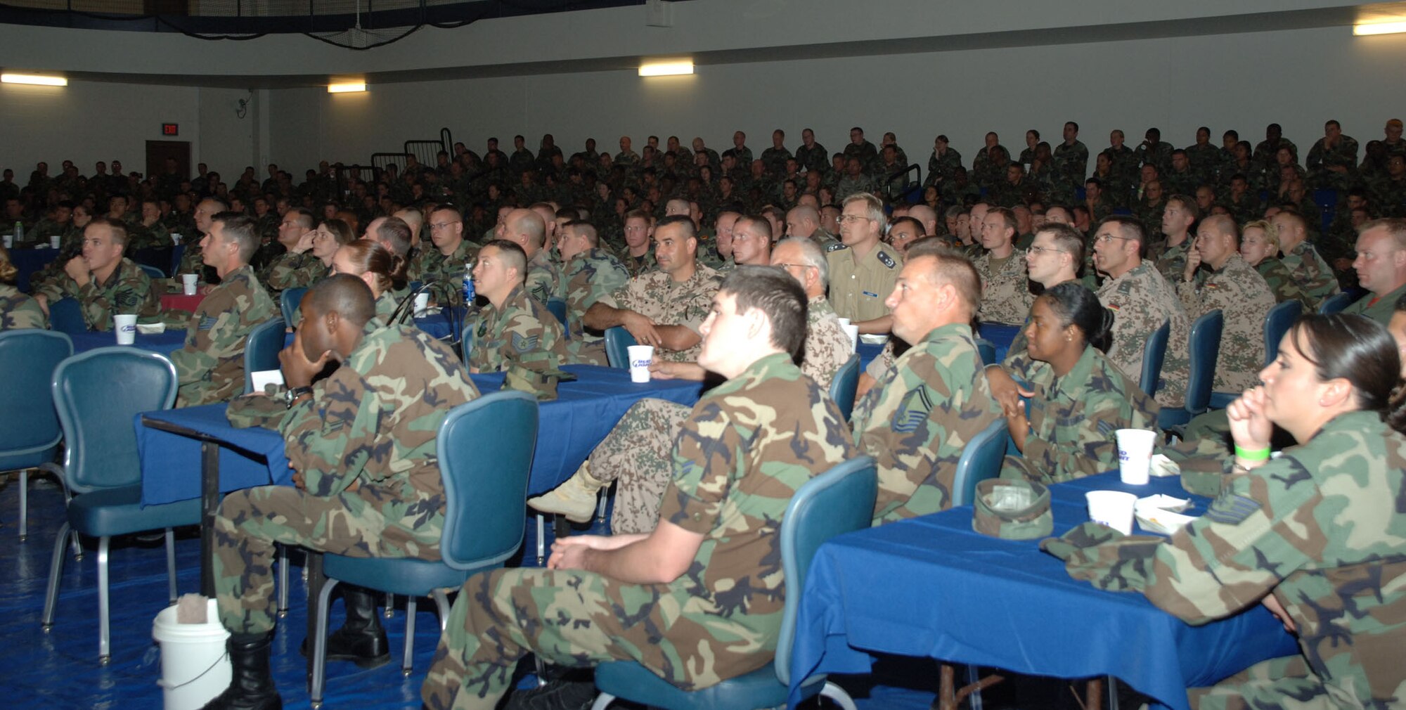 More than 200 Holloman Airmen came to listen to the stories of two American heroes Oct. 19 during a Warrior Call. The two heroes were Tech. Sgt. William Wilson, a sensor operator on AC-130Us from Hurlbert Field, Fla., and Army Staff Sgt. Timothy Nein, a military police with the 223rd Military Police Company with the Louisville, Ky., National Guard. (U.S. Air Force photo/Airman 1st Class Tiffany Trojca)