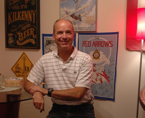 When asked what it's like to be married to the 100th Air Refueling Wing commander Col. Eden Murrie, Jon Murrie, an American Airlines pilot for the past 17 years, said, "I'm not used to, 'How you doing Sir?' it's Jon." 
(U.S. Air Force photo by Tech. Sgt. Tracy L. DeMarco)
