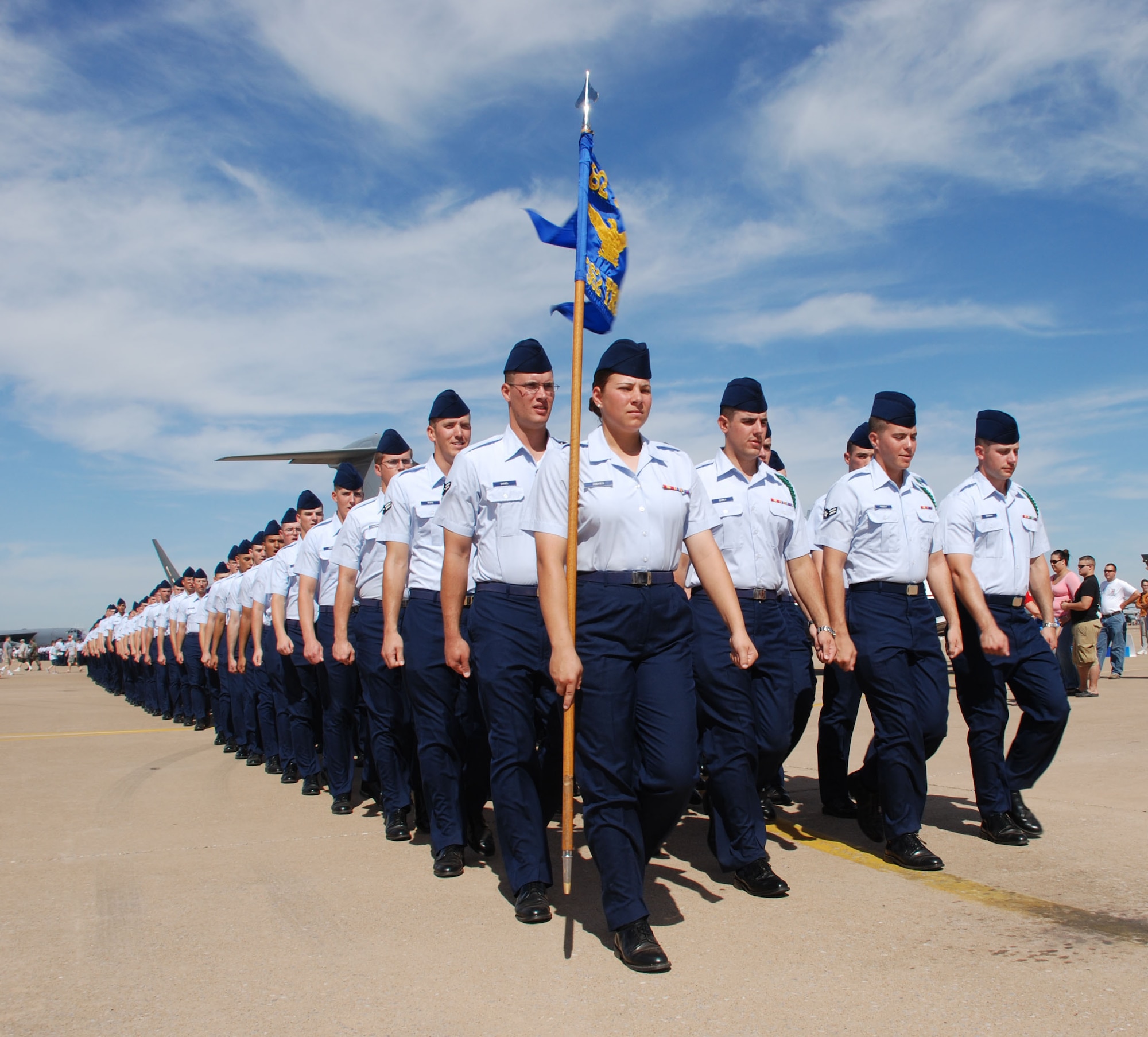 Airmen in Training from the 362nd Training Squadron march through the Sheppard 2007 Open House and Air Show during a technical training demonstration. (U.S. Air Force photo/Airman 1st Class Jacob Corbin)