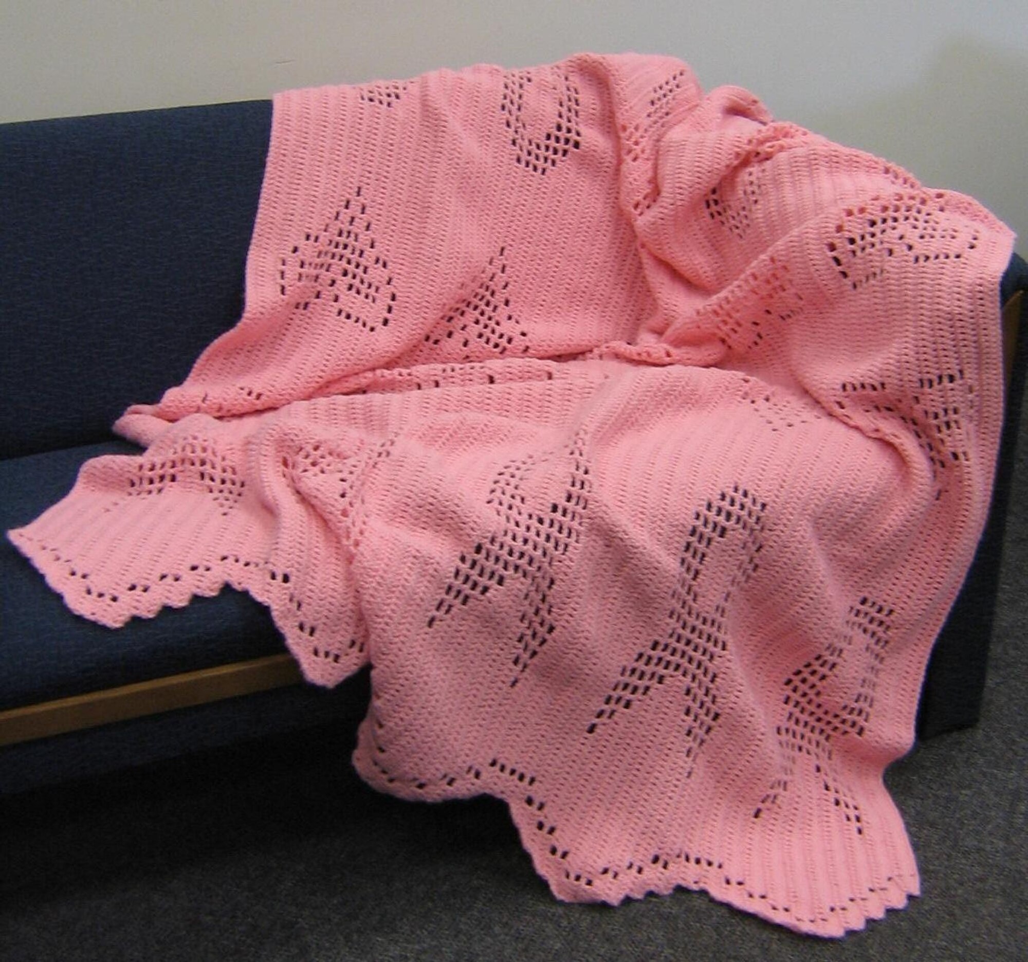This afgan, crocheted by Dolly Wojciechowski, commisary produce worker, was donated to the Health and Wellness Center to be raffled off as a prize during Ladies Night at the HAWC. (Courtesy photo)