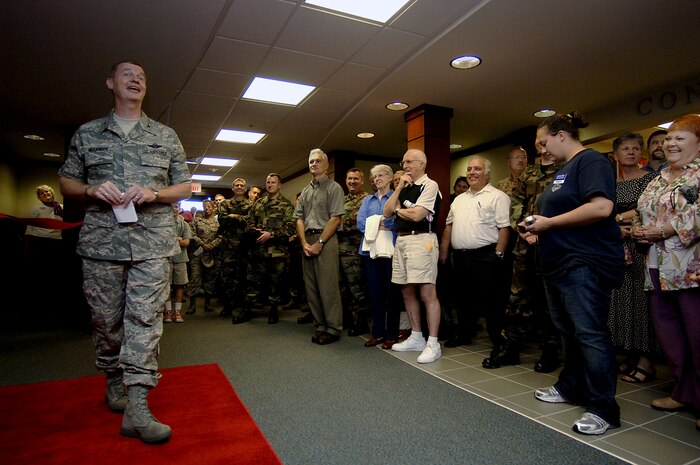Members of Team Charleston attend the ribbon-cutting ceremony of the newly rennovated base theater Thursday on Charleston AFB. (U.S. Air Force photo/Airman 1st Class Nicholas Pilch) 