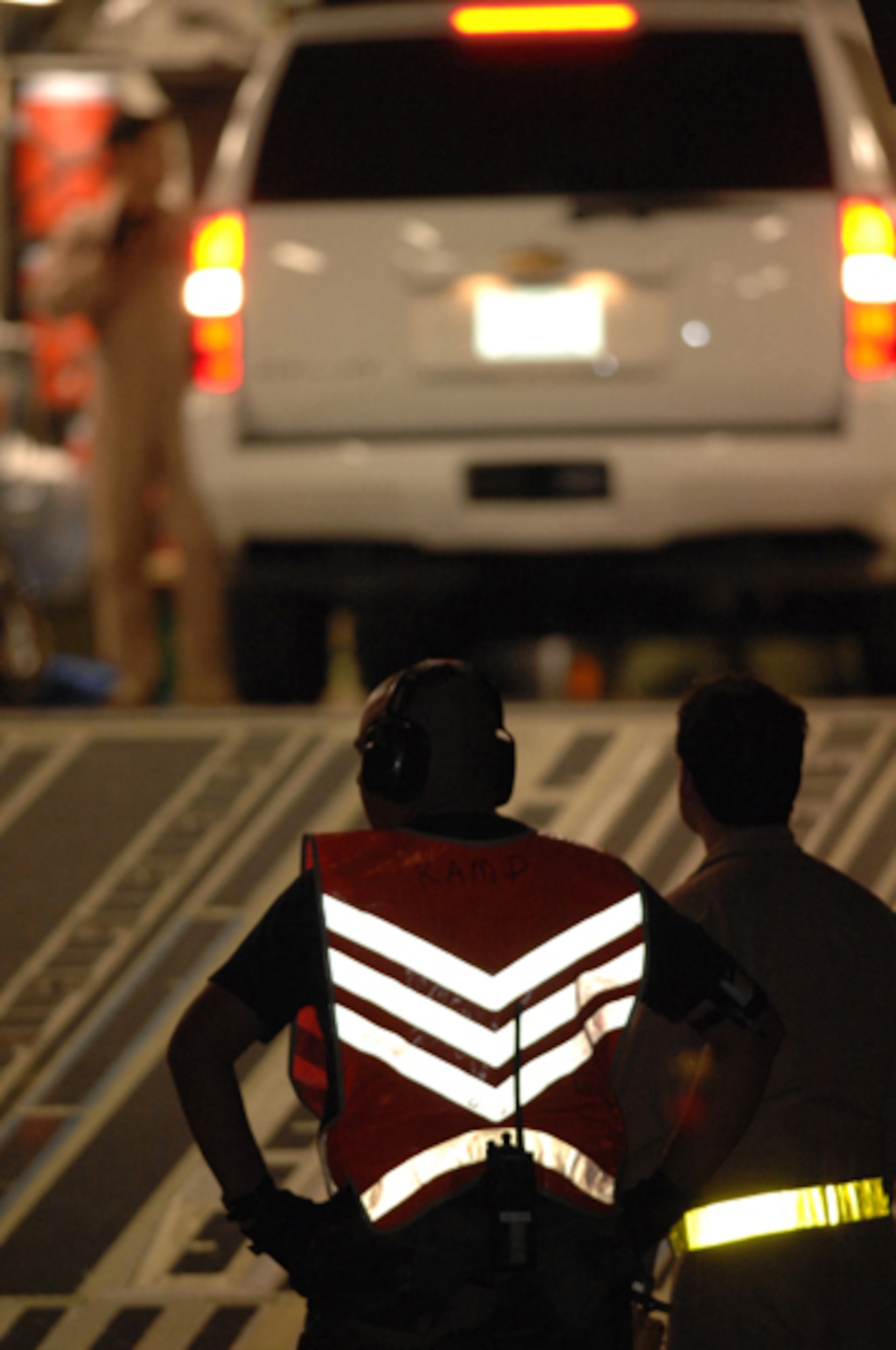 Airmen from Air Force Reserve Command's 452nd Air Mobility Wing at March Air Reserve Base, Calif., assist the U.S. Army North from Fort Sam in Houston, Texas, unload emergency response equipment from a wing C-17 Globemaster III aircraft on Oct. 24, 2007. (U.S. Air Force photo/Staff Sgt. Hector Garcia)