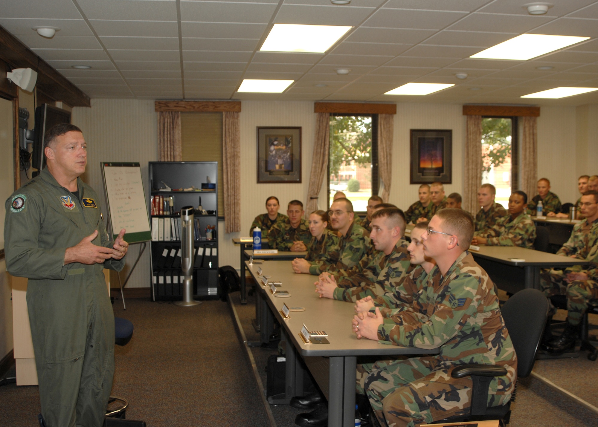 SEYMOUR JOHNSON AIR FORCE BASE, N.C. - Lieutenant General Gary L. North, Commander, 9th Air Force, talks to airmen in Airman Leadership School about leadership skills, on October 19, 2007. Lieutenant General North is the Commander of the 9th Air Force and U.S. Central Command Air Forces. (U.S. Air Force photo by A1C Jonathon Williams)(released)