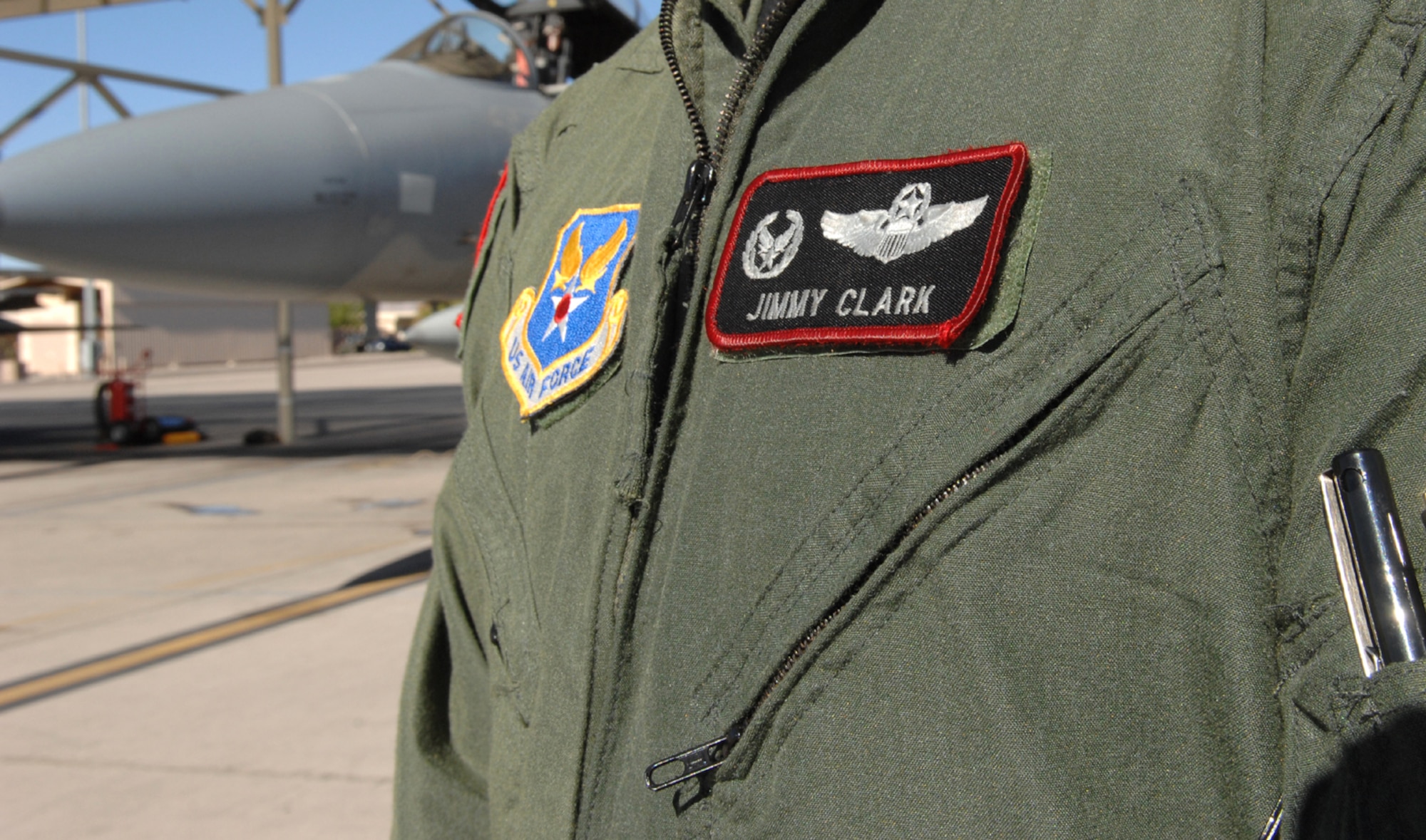 AFOTEC Detachment 6 commander  Colonel Jimmy Clark, stands near his F-15 after eclipsing his 3,000th flying hour Oct. 19, Nellis AFB, Nev.
(U.S. Air Force Photo by Senior Airman Larry E. Reid Jr.)