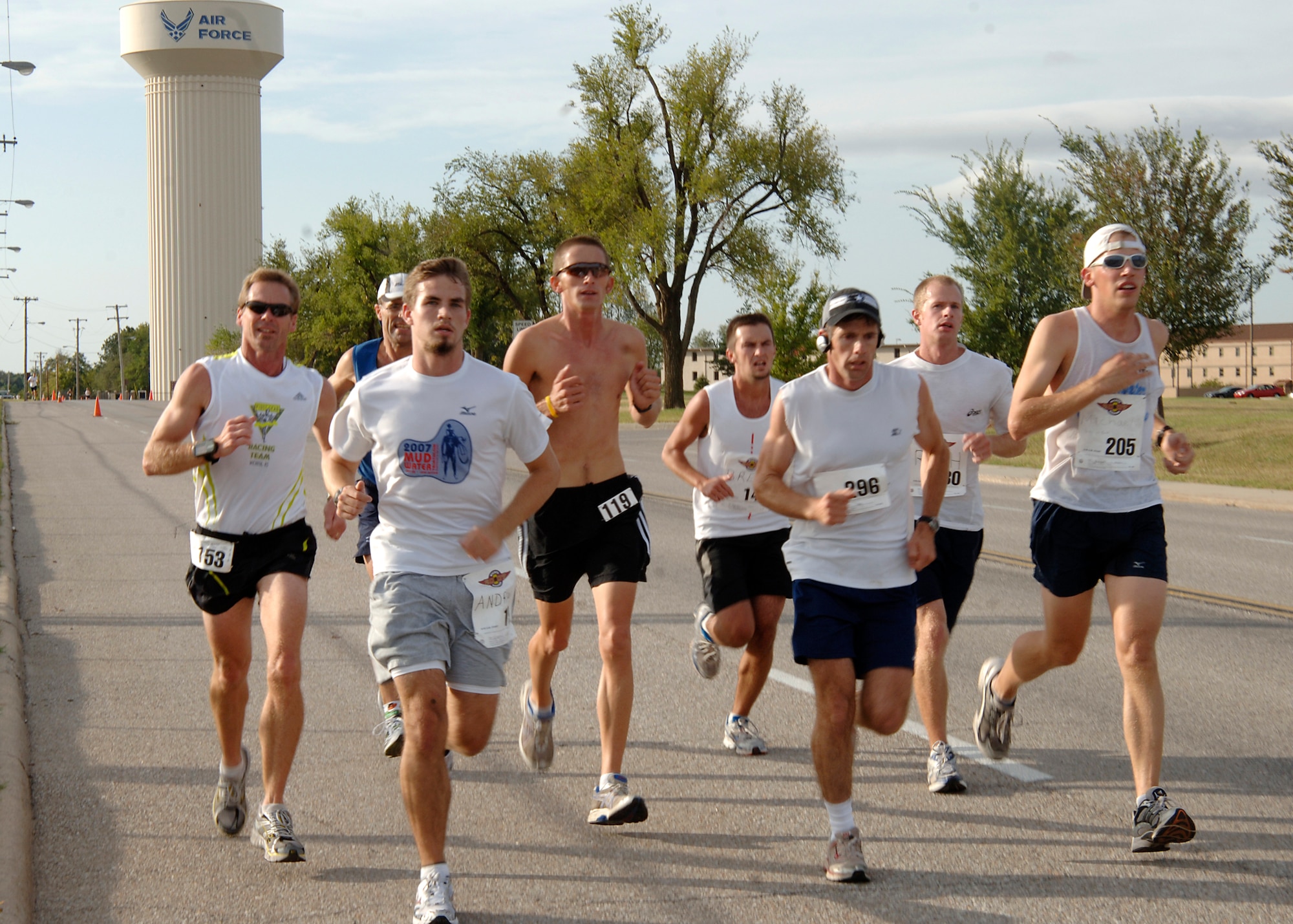 MCCONNELL AIR FORCE BASE, Kan. -- A group of runners participate in the Wichita Marathon Oct. 21. About 10 miles of the marathon was held on base. Some of the runners participated to compete and win; others did it for individual goals and simply for the love of running. The fastest time in the 26.2 mile race was two hours, 38 minutes, and ten seconds. (Photo by Airman 1st Class Justin Shelton) 