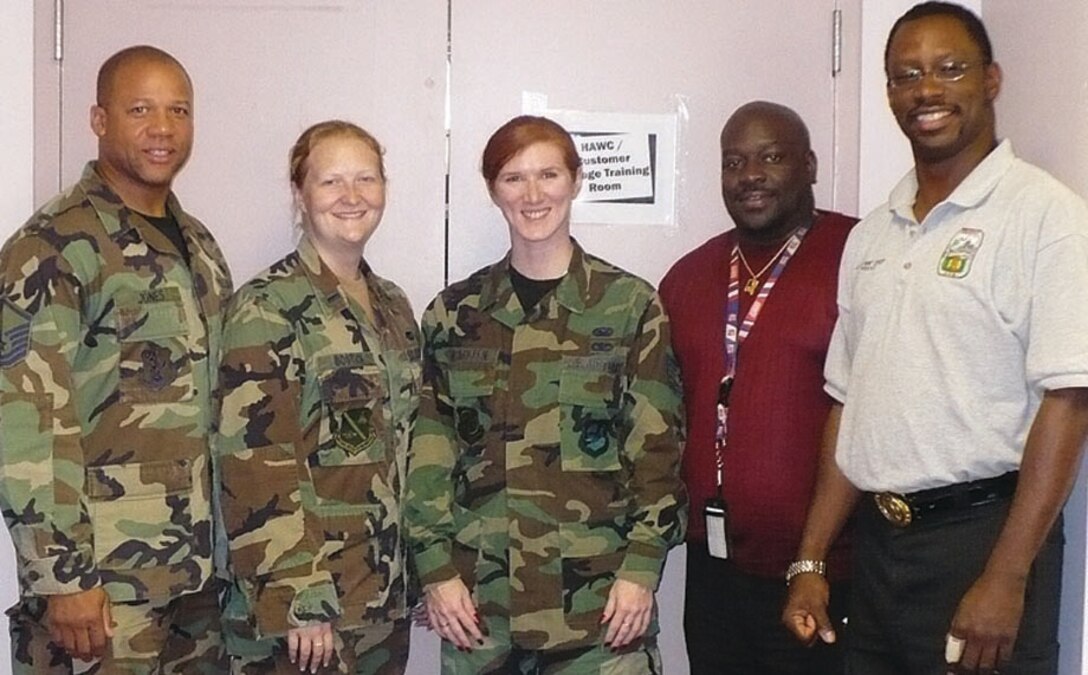 From left: Master Sgt. Verdis Jones, 1st Lt. Beth Bostick, Tech. Sgt. Melissa McMillen, Eric Parker and Chris Parks. (Courtesy Photo)