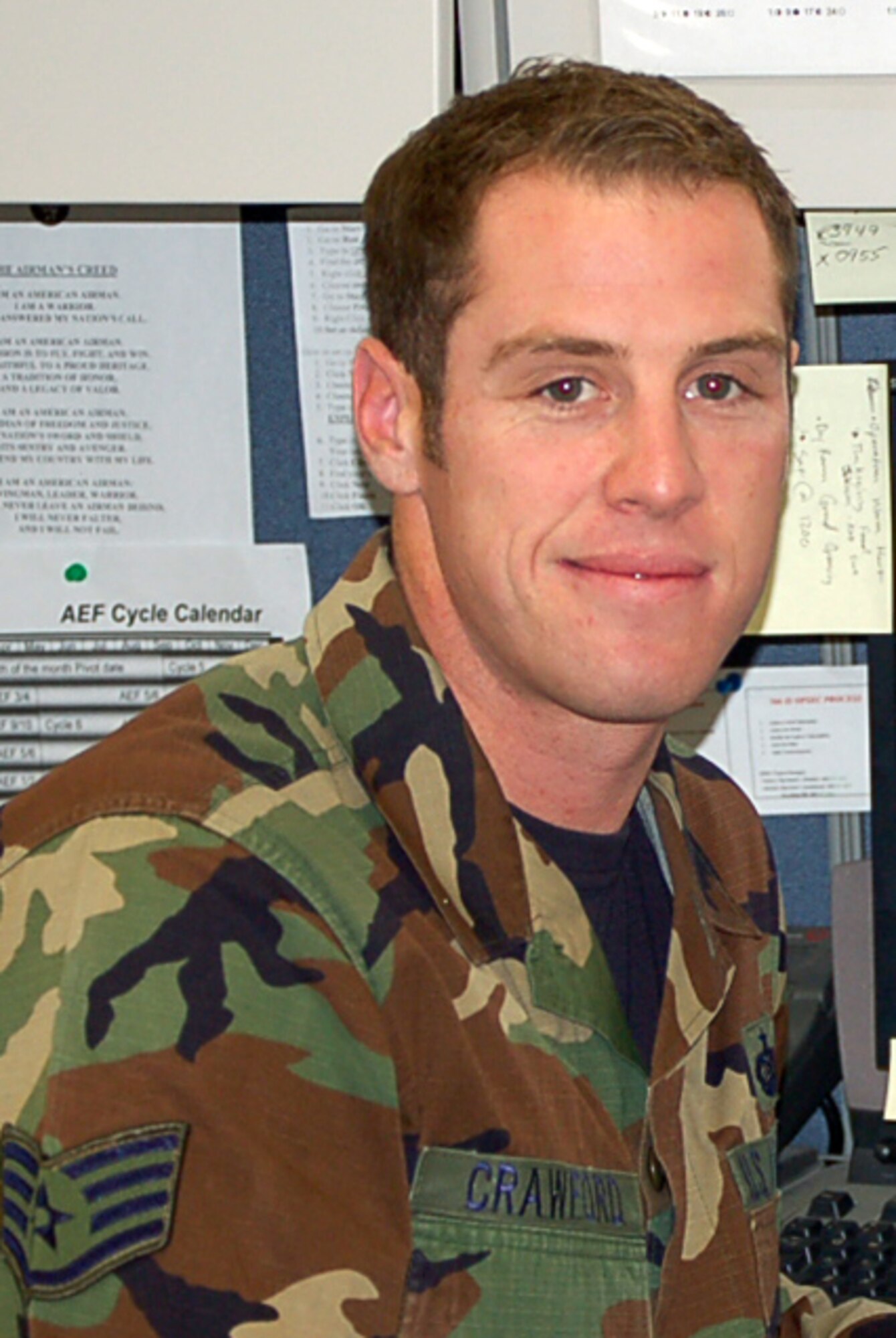 Staff Sgt. Brendan Crawford hails from Pleasanton, Calif., and is a resource advisor for the 566th Intelligence Squadron. He is the Warrior of the Week for Oct. 26 - Nov. 1.