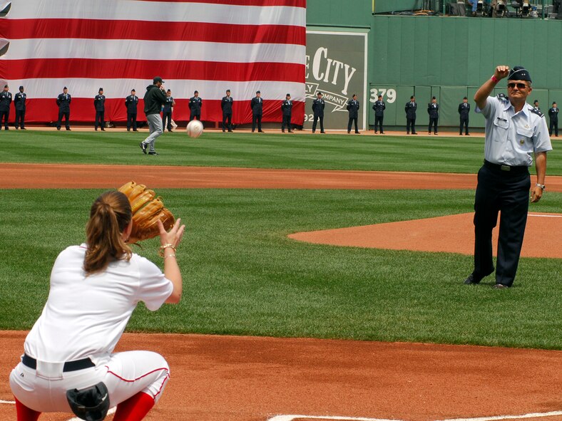 General Rooney throws out the first pitch at Fenway Park on July 4, 2007. (U.S. Air Force photo by Mark Wyatt.)