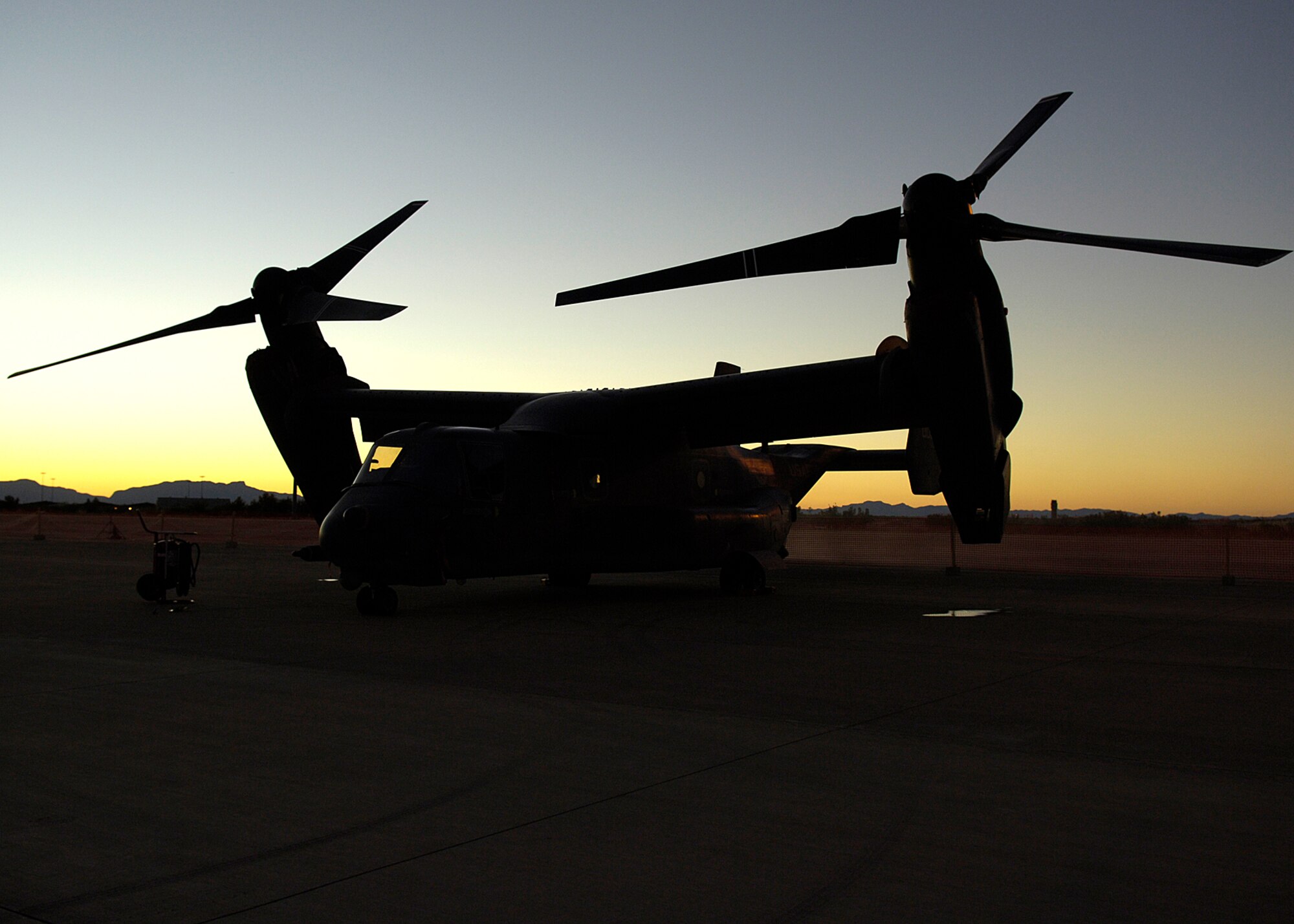 The CV-22 Osprey is shown on display at the X Prize Air and Space show at Holloman Air Force Base, New Mexico  October 26, 2007.  The Holloman Air and Space Expo is a  showcase of Air Force capabilities 49th Fighter Wing mission and the X Prize foundation. (U.S Air Force Photo by  Airman 1st Class John D. Strong II)