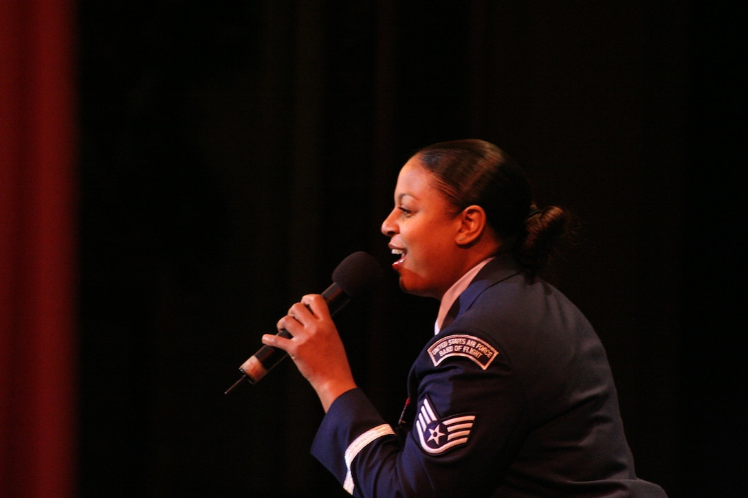 SSgt Terra Mason sings during the Children's Concerts in Akron, Ohio 