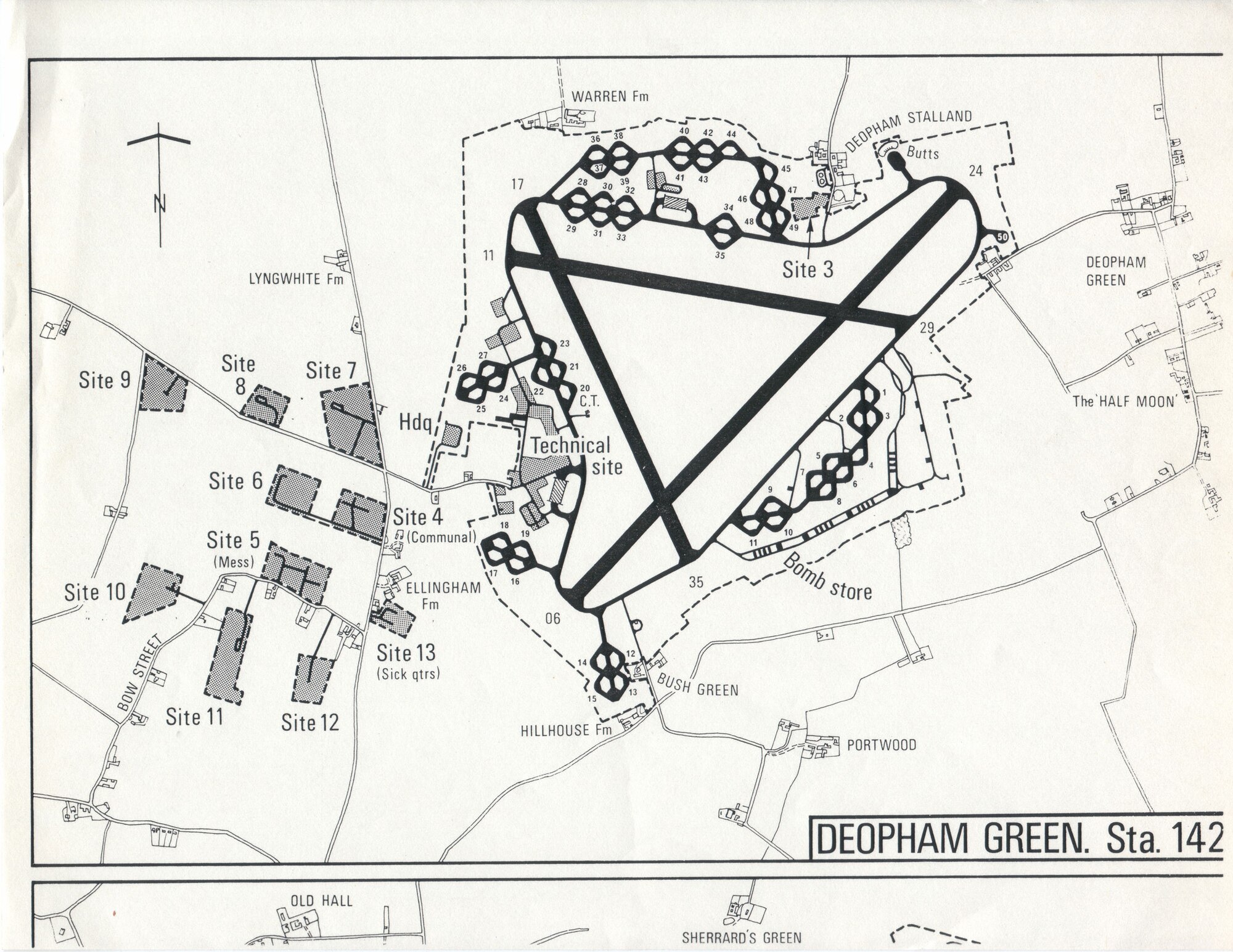 Chart shows layout of the airfield and structures at Deopham Green. (Courtesy photo)