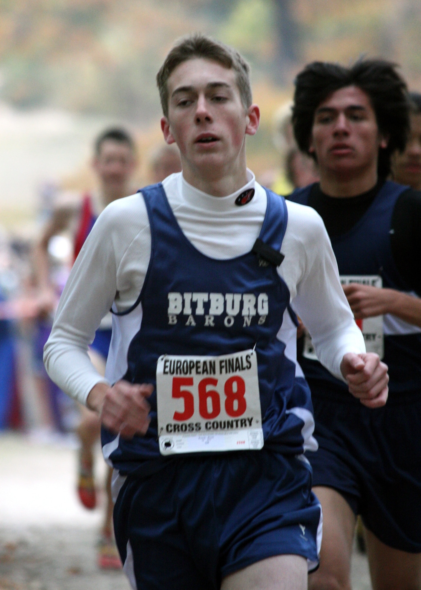 SCHWETZINGEN, Germany – Ryan Poock, Bitburg High School senior, pushes to a fourth place finish during the European Cross Country Championship race Oct. 28. (U.S. Air Force photo/ Capt. Lisa Barber)


