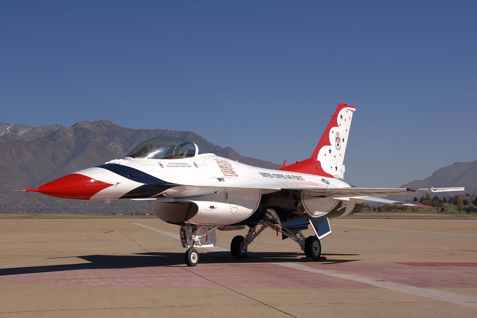 HILL AIR FORCE BASE, Utah-- This is the first of many new Block 52 F-16's provided to the Thunderbird Aerial Demonstration Team. The 11 airframes are scheduled to receive Falcon STAR modifications and a smoke generating system modification. These newly converted aircraft are slated for delivery for the 2009 show season. (U.S. Air Force photo by Alex R. Lloyd)