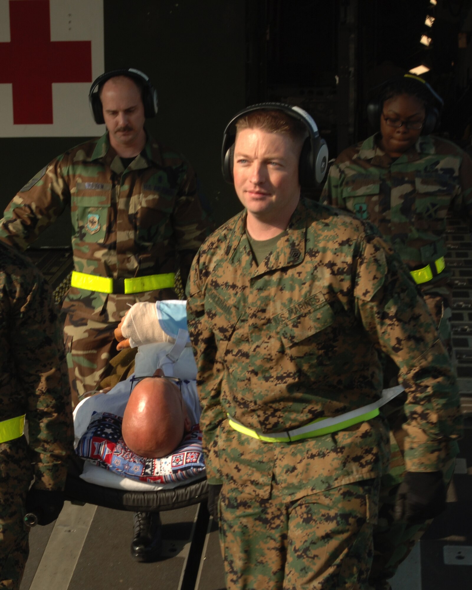 Staff Sgt. Ben A. Coleman is a Marine liaison at the 435th Medical Group Contingency Aeromedical Staging Facility. 
