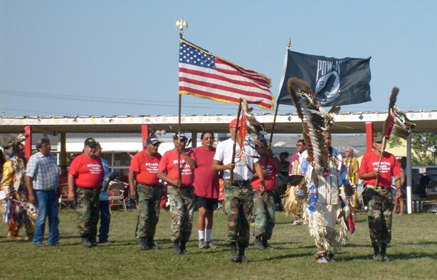 ROSEBUD, S.D. -- Tribal veterans perform a ceremonial dance during the 459th Aerospace Medicine Squadron?s visit to  Rosebud, S.D., in August. (Courtesy photo)