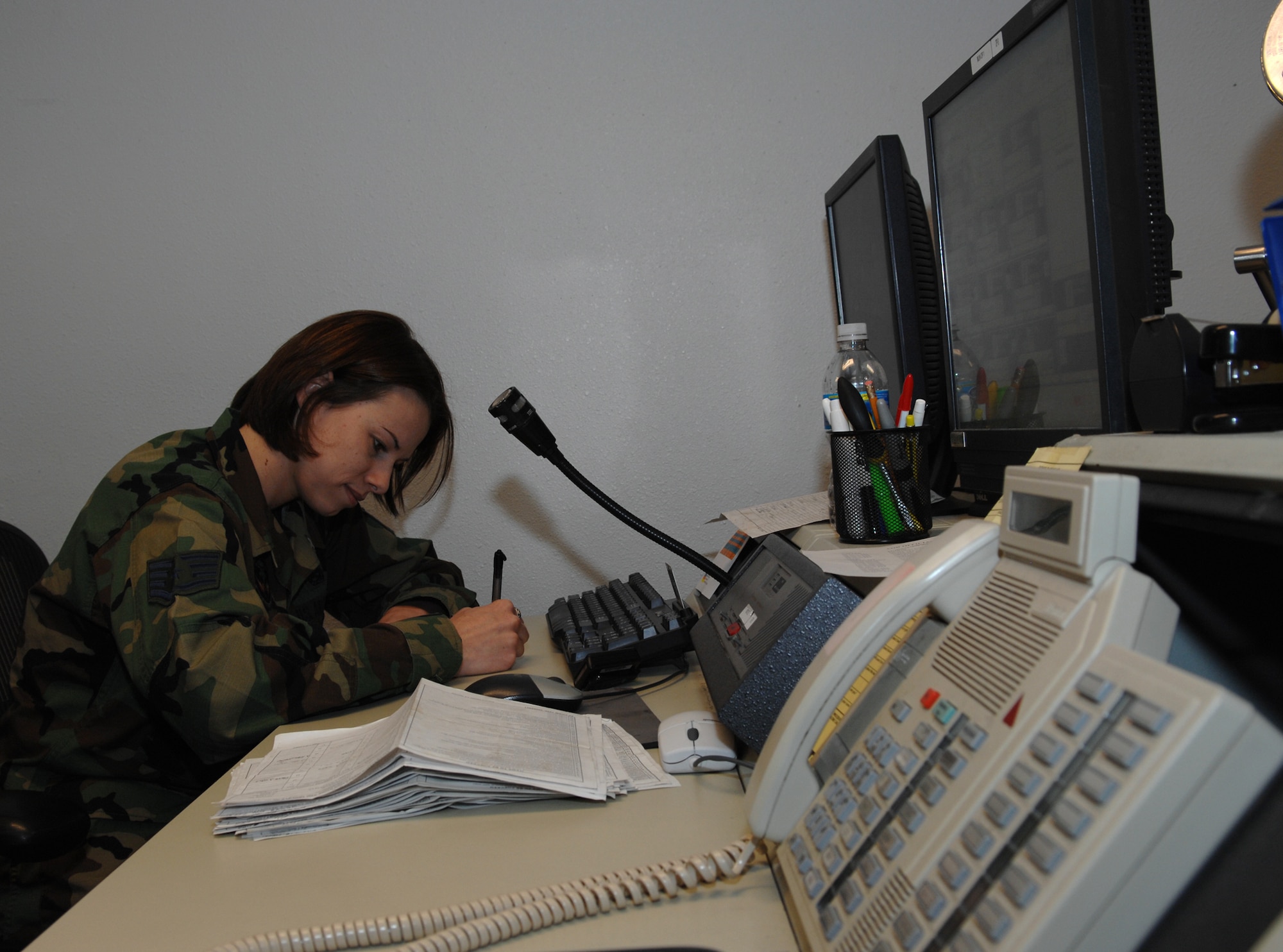 WHITEMAN AIR FORCE BASE, Mo. -- Staff Sgt. Mandy Guyton, 509th Munitions Squadron, processes information to help keep the squadron running smoothly and efficiently Oct. 24. (U.S. Air Force photo/ Airman 1st Class Stephen Linch)