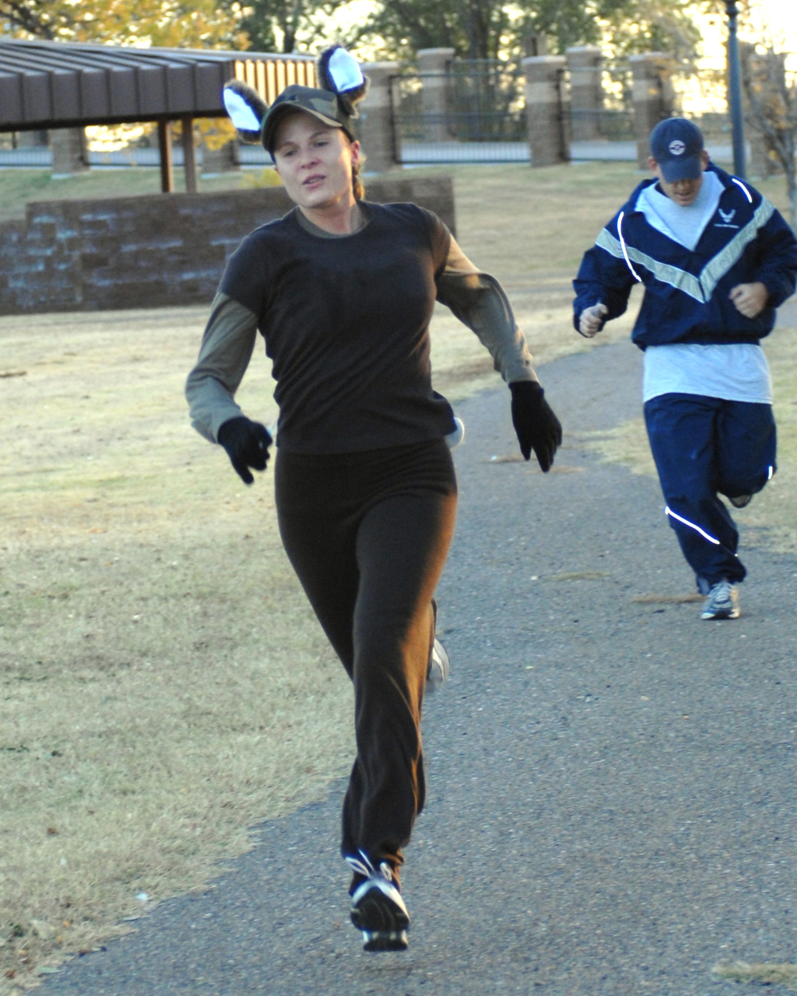 CANNON AIR FORCE BASE, N.M. -- Staff Sgt. Audrey Siebold, 27th Special Operations Aircraft Maintenance Squadron, runs during the Spooky 5K run held here Tuesday. Sergeant Siebold finished in first place for the females with a time of 24 minutes 30 seconds.(U.S. Air Force photo by Airman 1st Class Evelyn Chavez)