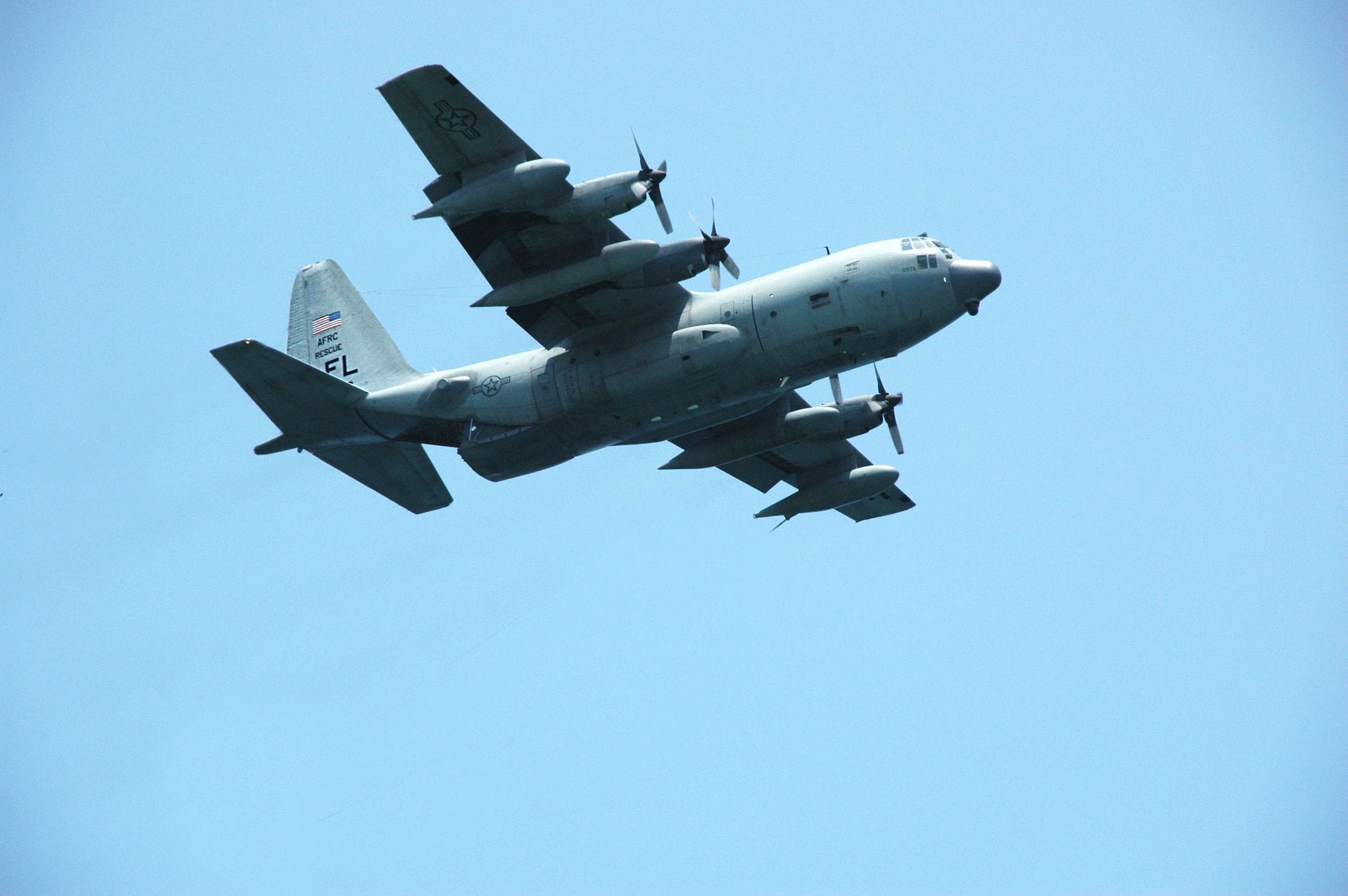 Air Force Reserve crews from the 920th Rescue Wing lent assistance to the Coast Guard in successfully saving 31 Dominican migrants.  The AFR crew launched an HC-130P/N extended range Hercules aircraft like the one pictured above from the 920th Rescue Wing at Patrick Air Force Base Saturday, Sept. 1 in an effort to aid the Coast Guard in a four-day search for 31 missing migrants. (U.S. Air Force Photo/Capt. Cathleen Snow)
