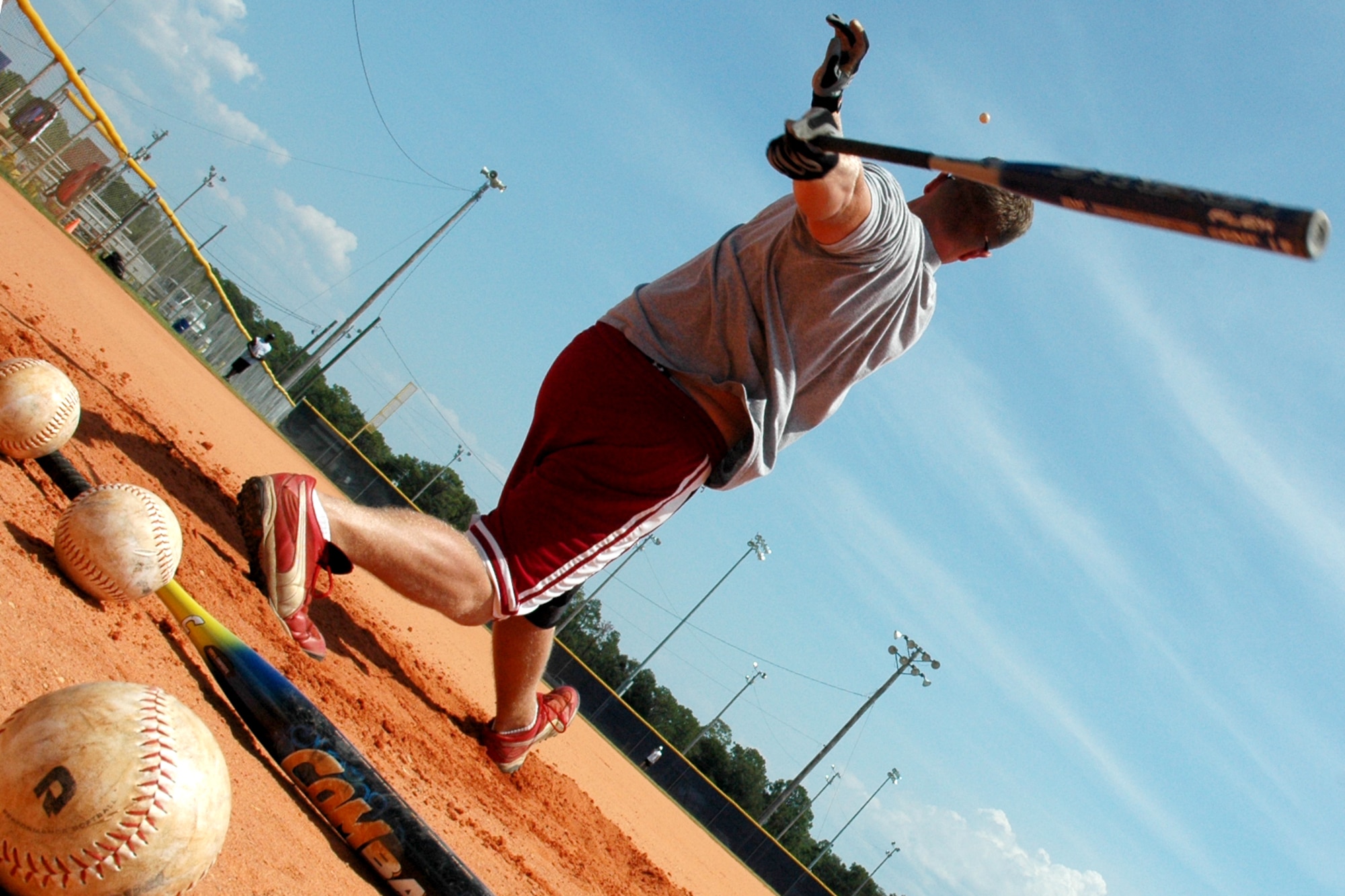 EGLIN AIR FORCE BASE, Fla. -- Randy Wilhide, Seymour-Johnson Air Force Base, N.C., takes batting practice during an afternoon practice session for the All-Air Force Softball team preparing for the Armed Forces Softball Tournament Sept. 12 through 14 here. The Air Force has won three consecutive championships against the U.S Army, U.S. Navy and the U.S. Marine Corps and four of the last five. This is the fourth year Wilhide has placed for the All-Air Force team. (U.S Air Force photo by Staff Sgt. Mike Meares)