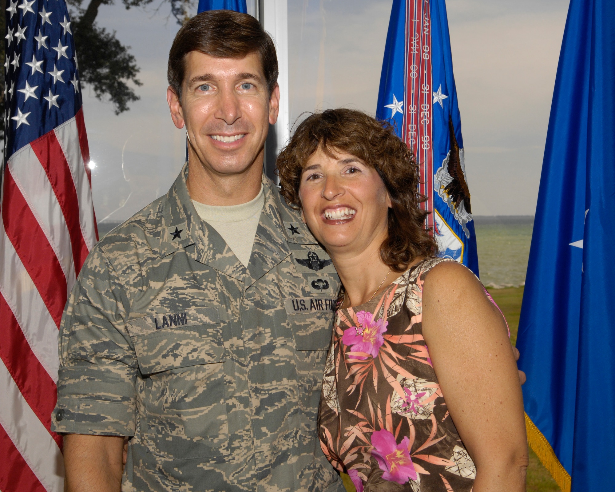 EGLIN AIR FORCE BASE, Fla. -- Brig. Gen. Joseph A. Lanni, and his wife Pam, say farewell with more than 150 people on hand to express their best wishes to their  family during a farewell luncheon held in his honor August 30 at the Eglin Officers? Club. General Lanni served as vice commander of the Air Armament Center from February 2006 to August 2007. (U.S. Air Force photo)