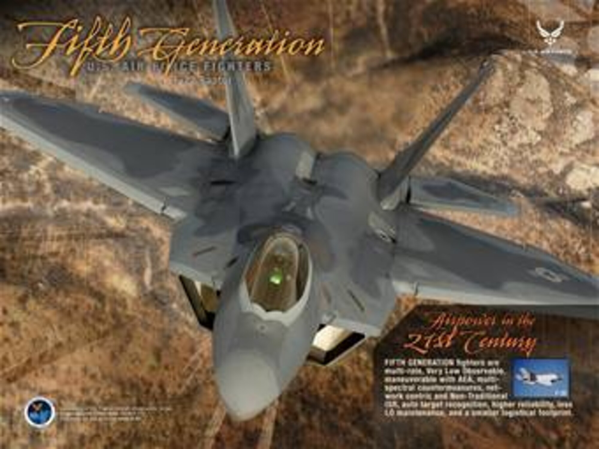 Generation of Fighters, Generation 5.  Poster created by Bob Goode of the Air Force News Agency. The poster is 10x7.5 inches @ 300ppi and is available as a PDF file up to 24x18 inches @ 300 ppi on request. 