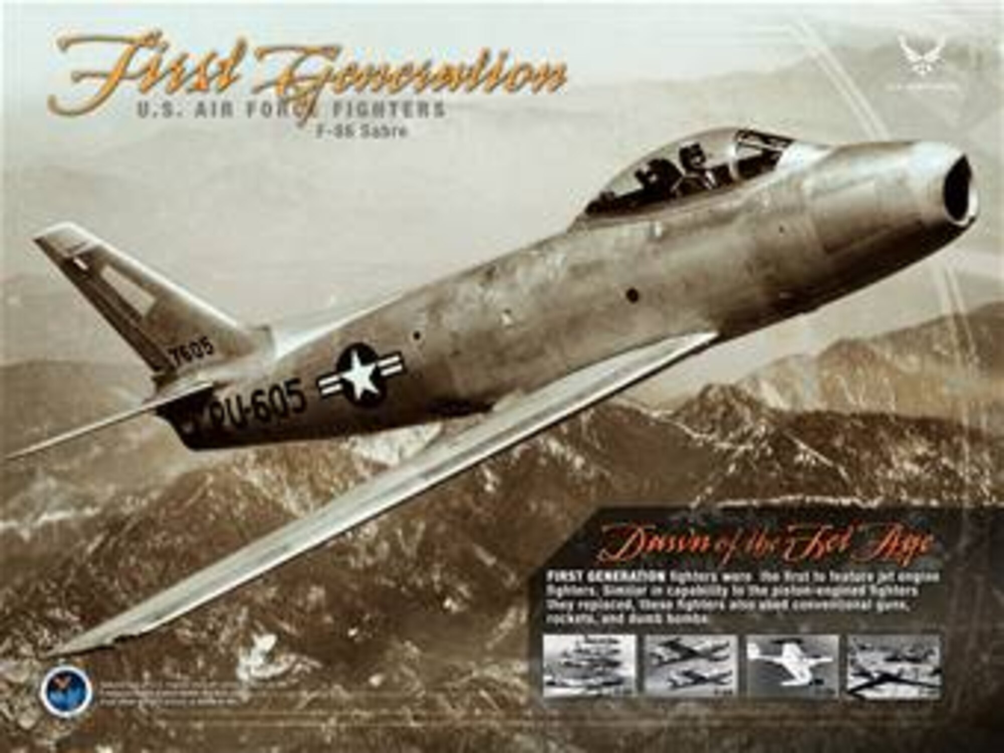 Generation of Fighters, Generation 1.  Poster created by Bob Goode of the Air Force News Agency. The poster is 10x7.5 inches @ 300ppi and is available as a PDF file up to 24x18 inches @ 300 ppi on request.  