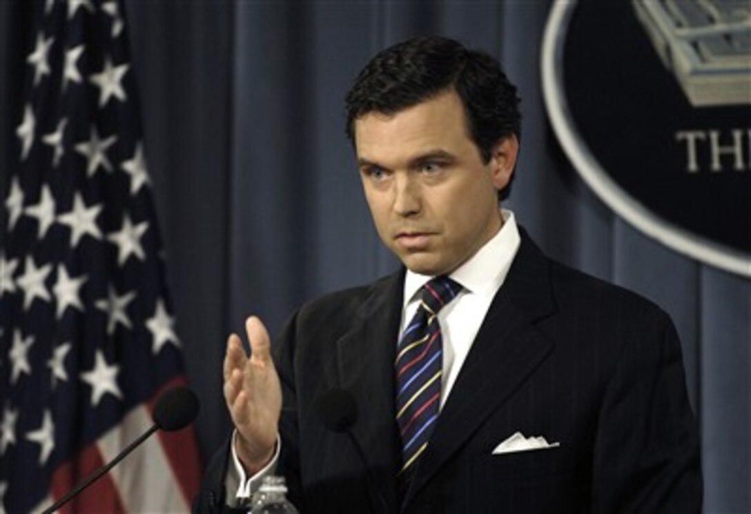 Pentagon Press Secretary Geoff Morrell conducts a press conference in the Pentagon on Sept. 5, 2007.  