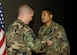 Lt. Col. Brian P. Duffy, 316th Civil Engineer Squadron commander, pins the Bronze Star Medal to the pocket of Master Sgt. Pervis C. King for exceptionally meritorious service during Operation Iraqi Freedom. Sergeant King distinguished himself by exceptionally meritorious conduct in the performance of outstanding service to the United States as Team Leader Weapons Intelligence Team One, 723rd Expeditionary Civil Engineer Squadron, Forward Operating Base Brassfield-Mora, Iraq from Aug. 5, 2006 to Jan. 31, 2007.
