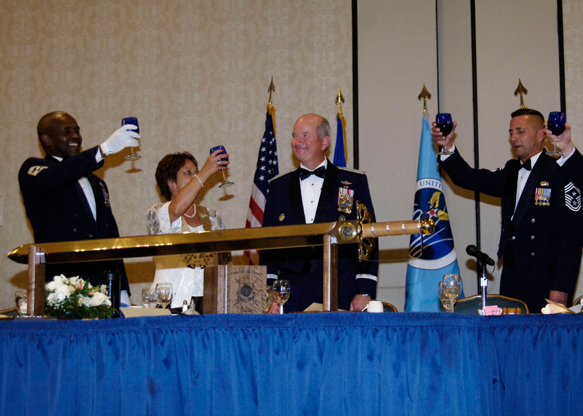 AMC members toast Gen Duncan J. McNabb at his Order of the Sword ceremony, Sept. 6 at Scott Air Force Base.  (U.S. Air Force Photo by Staff Sgt. Tony Tolley)
