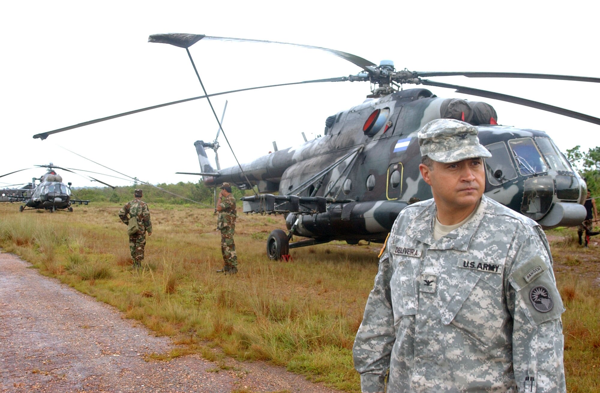 Col. Marcus De Oliveira, commander of Joint Task Force-Bravo, surveys the situation at Puerto Cabezas International Airport.  Colonel De Oliveira is tasked with coordinating U.S. Department of Defense relief efforts in Puerto Cabezas in the wake of Hurricane Felix. U.S. Air Force photo by 1st Lt. Ericka Yepsen.                              