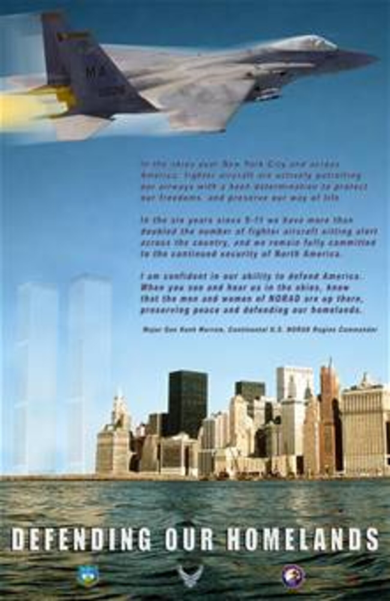 On the sixth anniversary of the September 11, 2001, terrorist attacks, Air Force fighters assigned to the Continental U.S.NORAD Region (CONR) will be visible over the New York City area.
Illustration by Mike Strickler