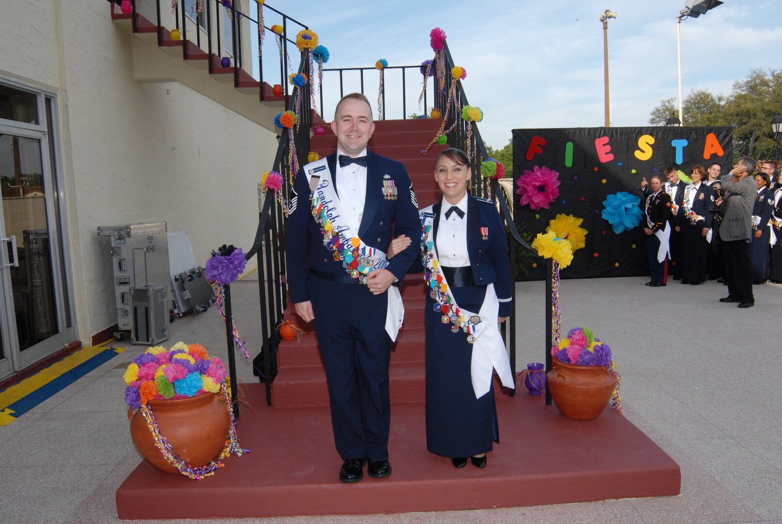 Master Sgt. Jeff Womack (left) and 1st Lt. Jennifer Ferrer represented Randolph at the 2007 Fiesta celebration. (U.S. Air Force photo by Rich McFadden)
