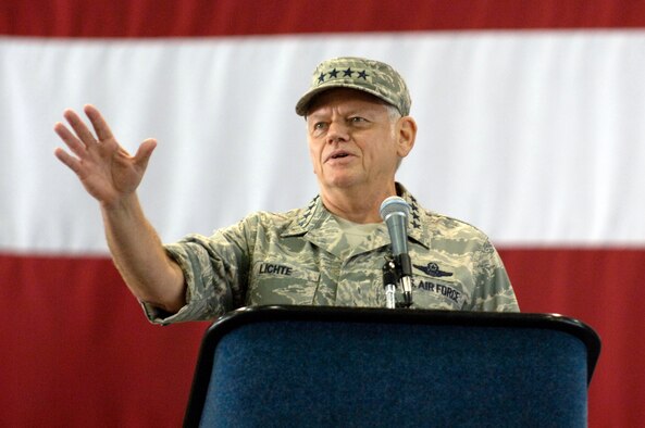 General Lichte addresses attendees, as he assumed command of Air Mobility Command, Sept. 7.  (U.S. Air Force photo by Staff Sgt. Tony Tolley)