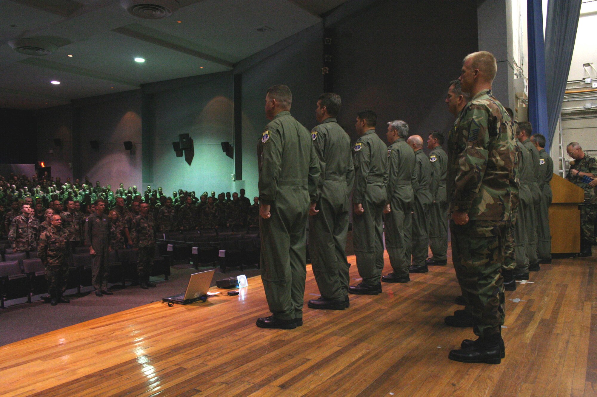 PATRICK AIR FORCE BASE, Fla. -- Thirty-two Air Force Reservists from the 920th Rescue Wing were awarded the Air Medal for their outstanding performance during Hurricane Katrina rescue operations at a ceremony held in the base theater here today. The Air Medal is awarded to servicemembers who have distinguished themselves by meritorious achievement while participating in aerial flight. Awards recognize single acts of merit, heroism or meritorious service. (U.S. Air Force photo/Staff Sgt. Paul Flipse)
 
"We train to be ready at a moment's notice," said Master Sgt. Carlos Gonzalez, medal recipient and flight engineer with the 301st Rescue Squadron. "Being able to help was its own reward. It's what we live for," he said.
 
Within 34 hours of Hurricane Katrina's landfall, crews from the 920th RQW deployed to the Gulf Coast region and were the first Air Force responders on the scene. Once in place, the unit's rescue professionals sustained 21 days of around-the-clock operations involving 200 wing personnel.
 
The 920th RQW was credited with saving 1,043 lives in the aftermath of the storm. In one day alone, September 1, 920th crewmembers rescued 475 people. 

Notable past recipients of the Air Medal include aerial legends Henry "Hap" Arnold, Buzz Aldrin, Jimmy Doolittle and Chuck Yeager.
 
While the awardees may not consider themselves aerial legends, they are truly heroes, according to wing commander, Col. Steven Kirkpatrick.

"The men and women of the 920th are search and rescue's finest," he said. "This medal acknowledges that. And today, so do we."