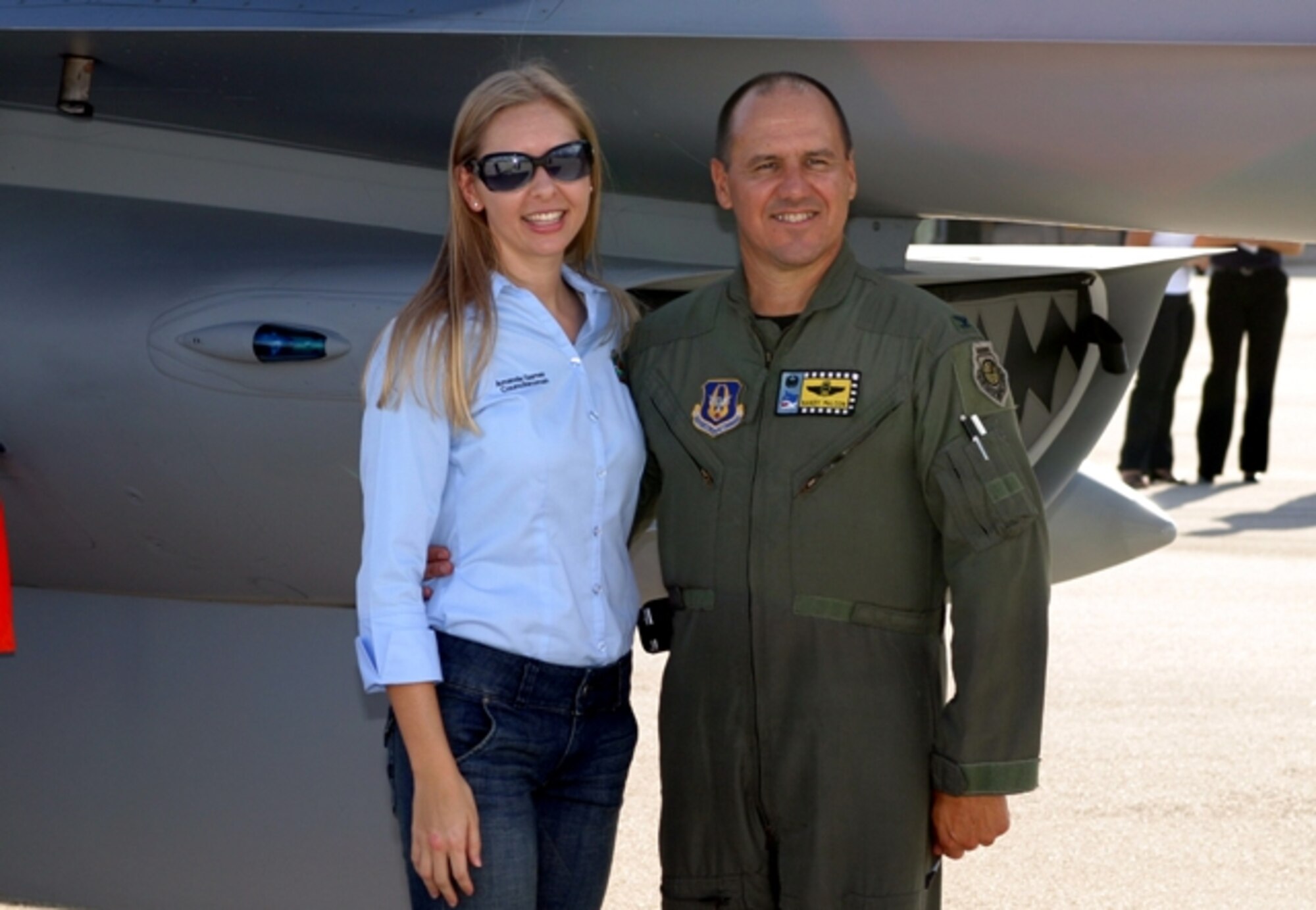 City of Homestead Councilwoman Amanda Garner, next to Col. Randall Falcon, 482nd Fighter Wing commander, attended the Rep. Mario Diaz-Balart Service Academy Day at Homestead Air Reserve Base to lend support to the event. Approximately 15 local high school students and their families met with representatives from the Air Force, Coast Guard, U.S. Military, Naval and Merchant Marine academies at the Heritage Hall Training and Conference Center to discuss and learn about the educational and career opportunities available at the respective academies. (U.S. Air Force photo/Senior Airman Erik Hofmeyer)