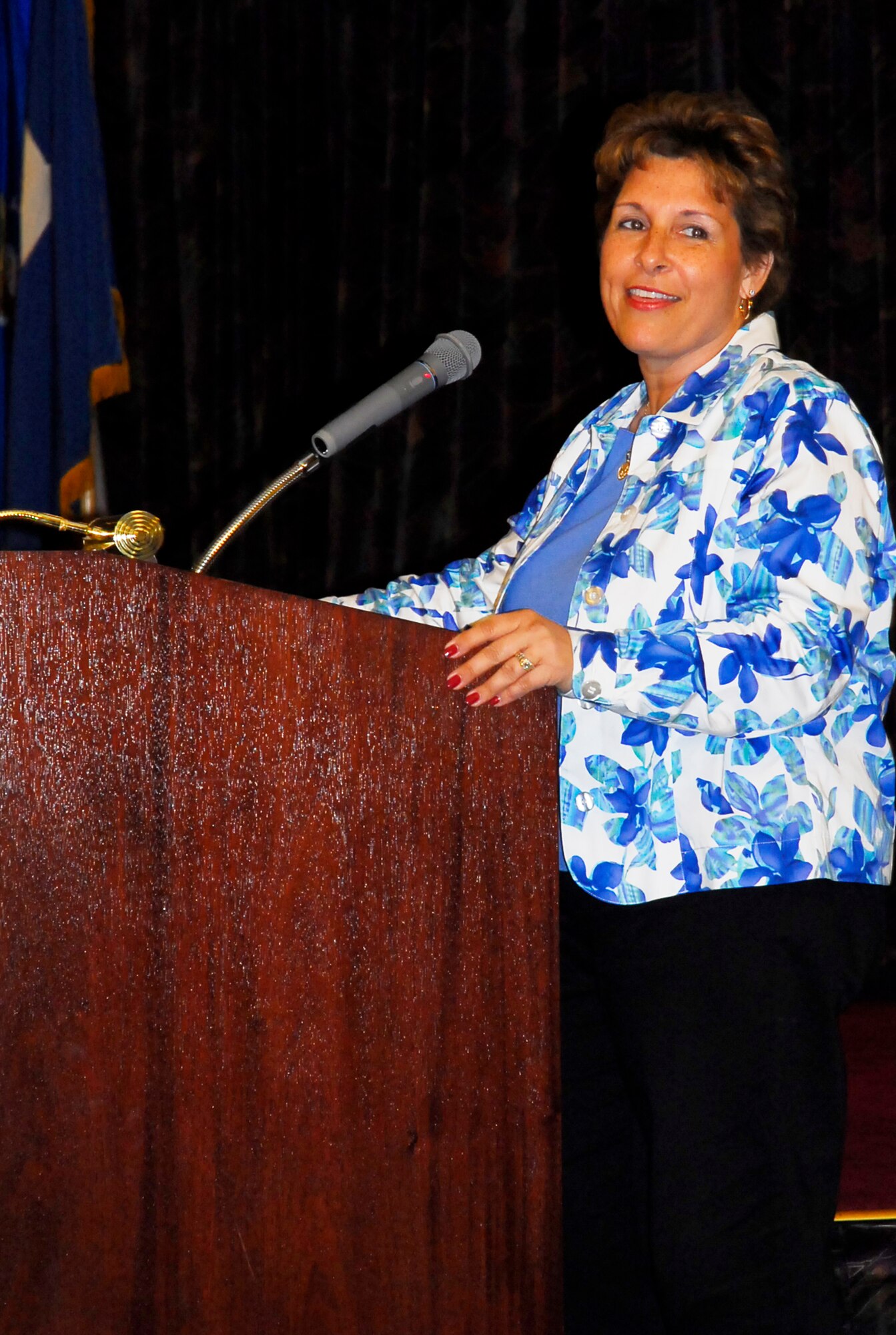 Lt. Col (retired) Marianne Williams, wife of Brig. Gen. Brett Williams, speaks at the Womens Equality event held at Kadena Air Base, Japan, Sept. 7, 2007. Women's Equality Day was selected to commemorate the 1920 passage of the 19th Amendment to the Constitution, granting women the right to vote. (U.S. Air Force photo/Airman 1st Class Sheila deVera)