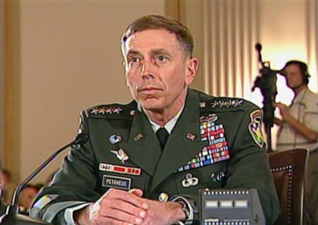 U.S. Army Gen. David Petraeus, the top U.S. military commander in Iraq, appears before Congress to testify on assessments of the progress in Iraq, Sept. 10, 2007.