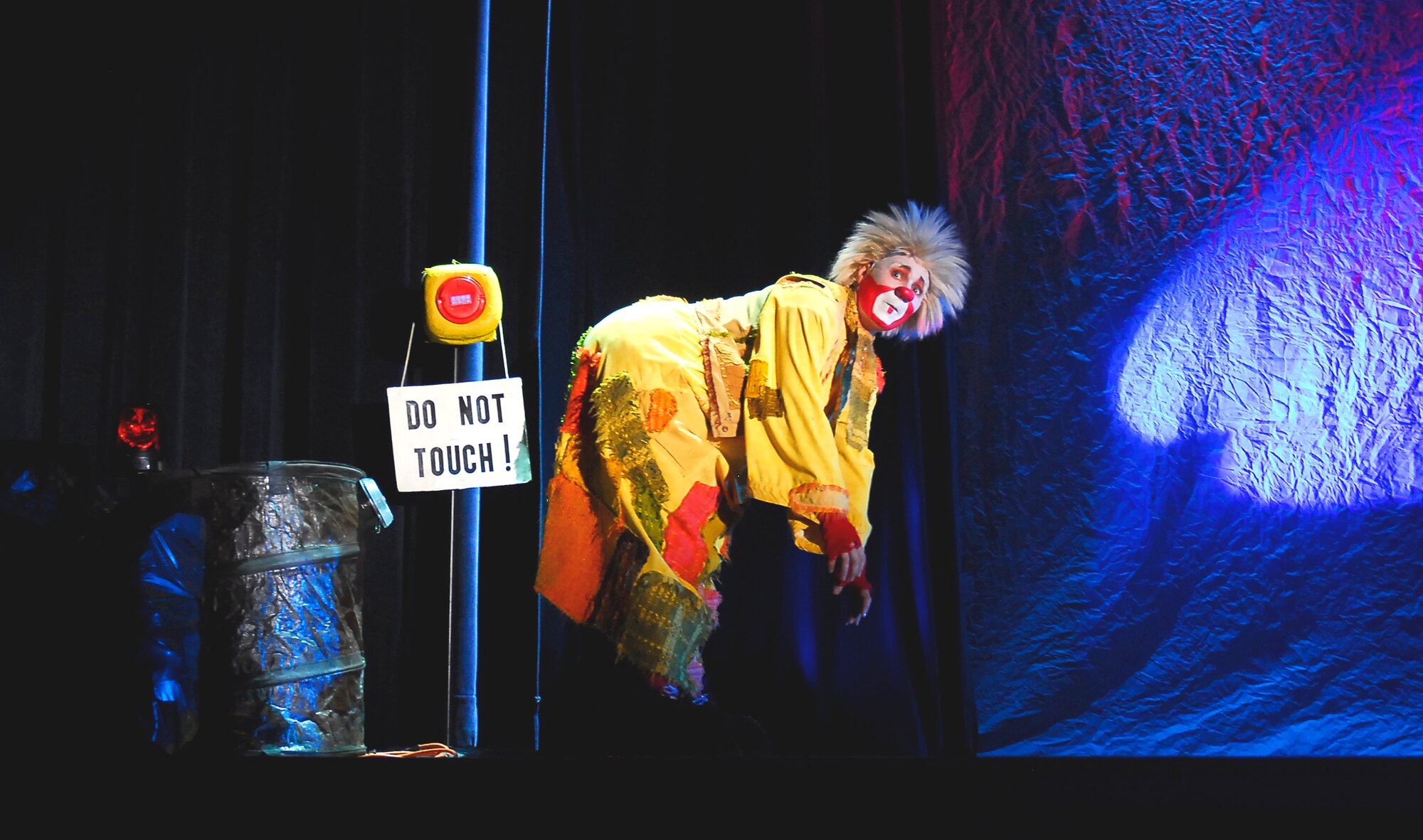 Aga-Boom performer entertains the audience during their show at Kadena Air Base, Japan, Sept. 7, 2007. Rooted in the unique European theatrical style and the universal language of clowning,  Aga-Boom cut through the barriers of language and culture with the art of slapstick, the humor of physical comedy and the delighted excitement of childhood.