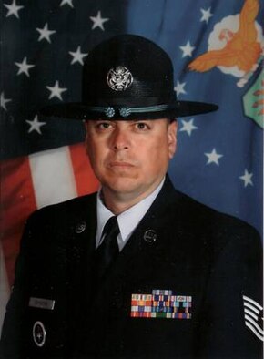 Tech. Sgt. Hugo Gamarra, a military training instructor with the Air Force Reserve's 433rd Airlift Wing at Lackland AFB, Texas, was chosen as the Military Training Instructor of the Year, Reservist category, for 2007. (U.S. Air Force Courtesy Photo)
